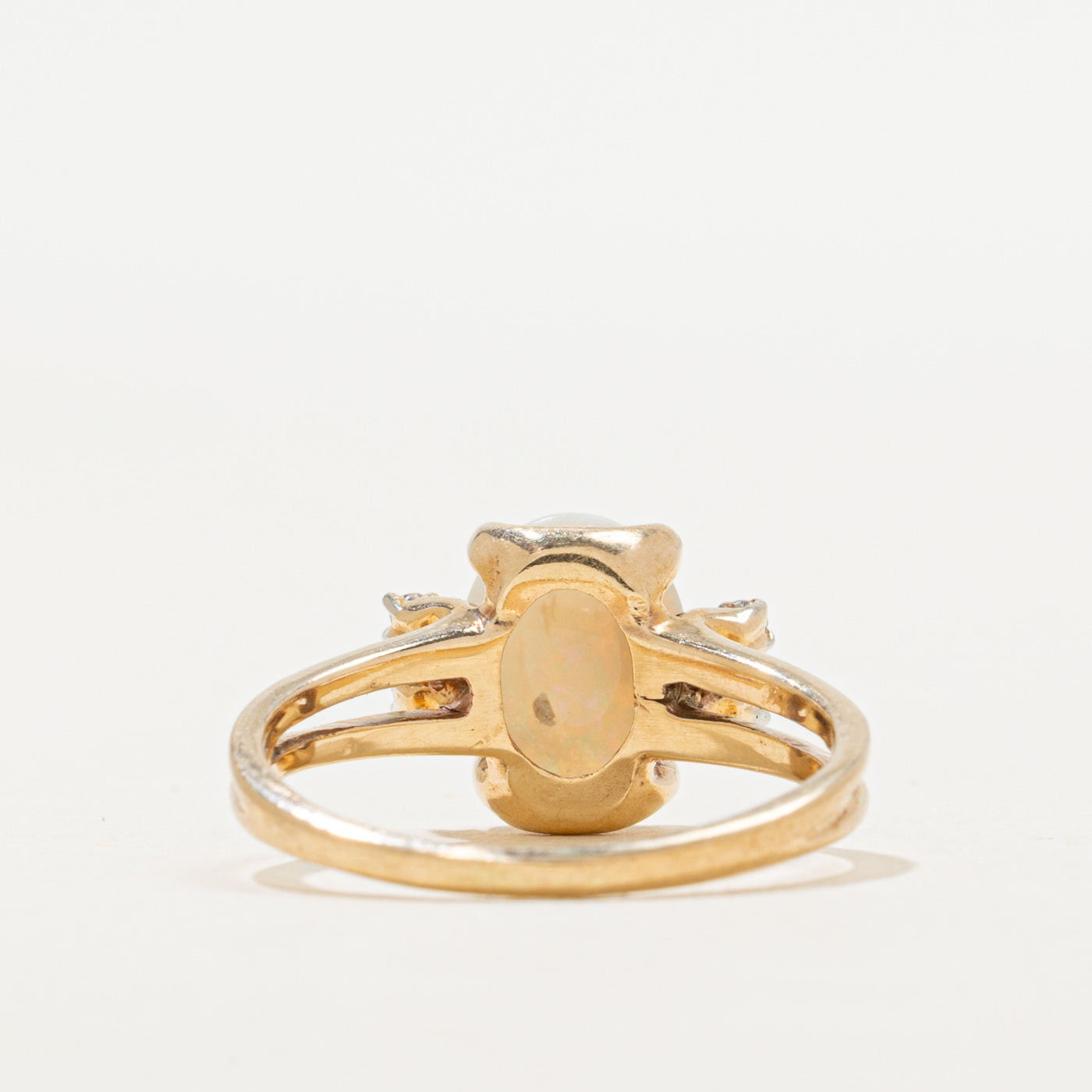 Cabochon Opal & Diamond Open Shank Ring | 0.98ct, 0.04ctw | SZ 6.25