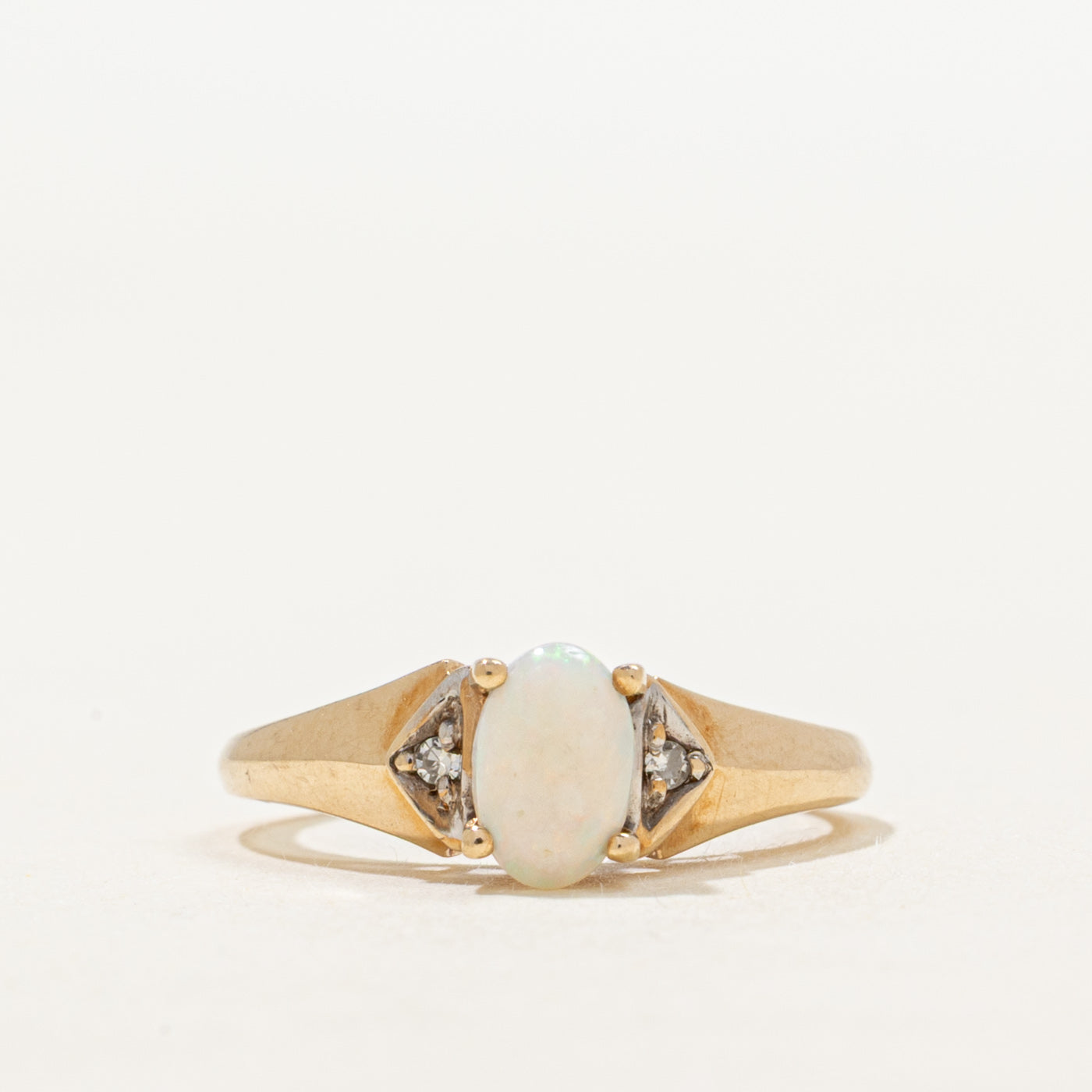 Cabochon Opal & Diamond Ring | 0.25ct, 0.01ct | SZ 2.5