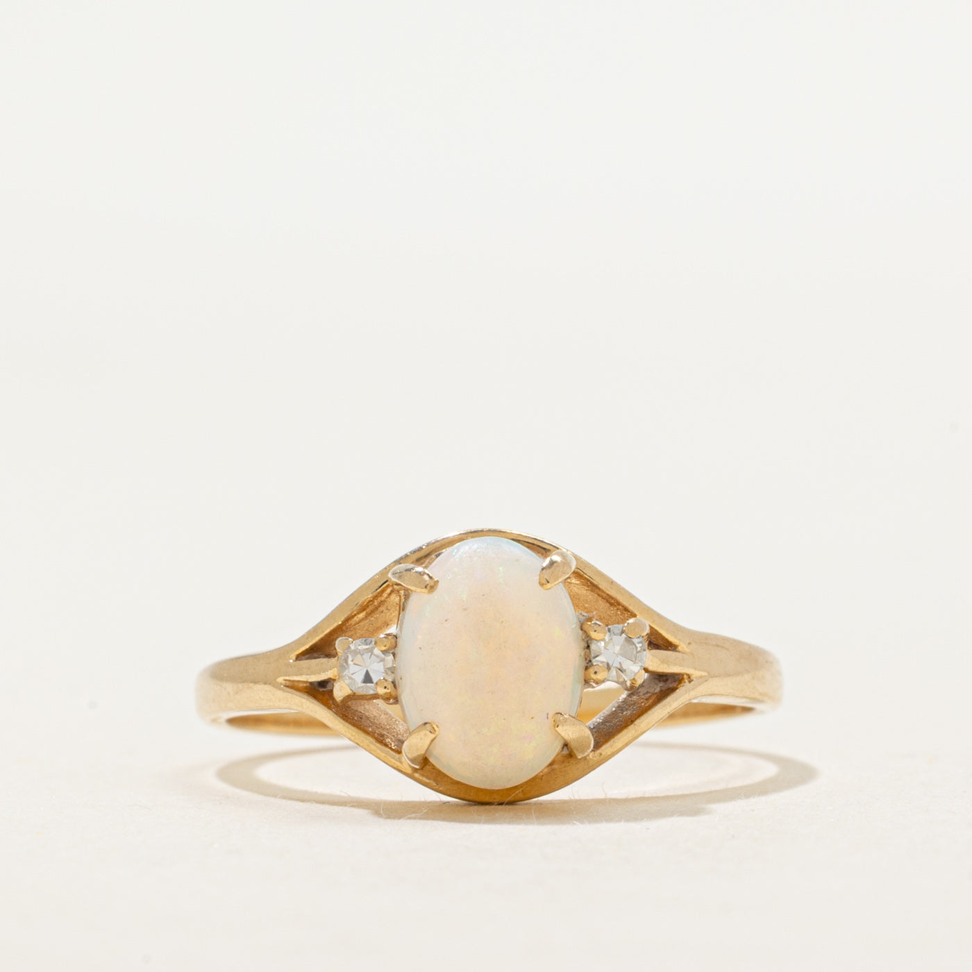 Cabochon Opal & Diamond Tapered Ring | 0.70ct, 0.04ctw | SZ 6.25