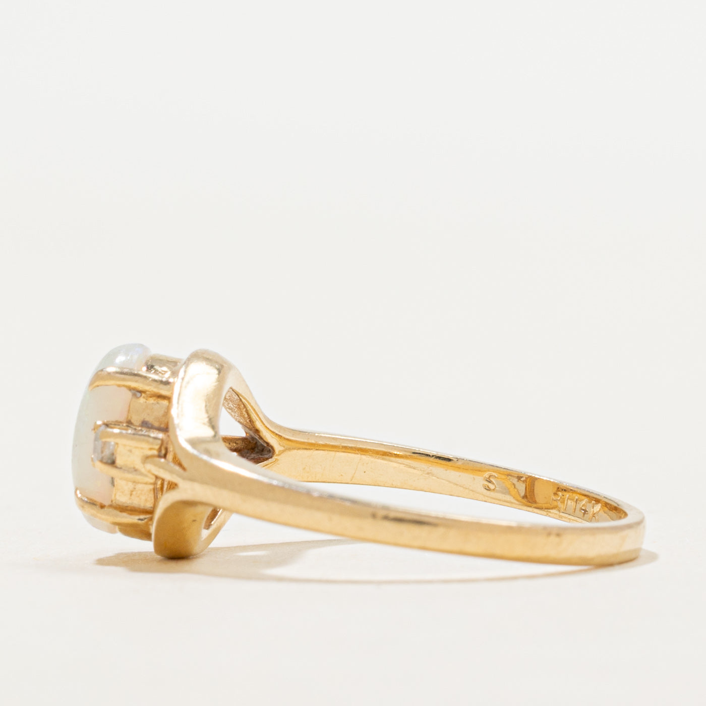 Cabochon Opal & Diamond Tapered Ring | 0.70ct, 0.04ctw | SZ 6.25