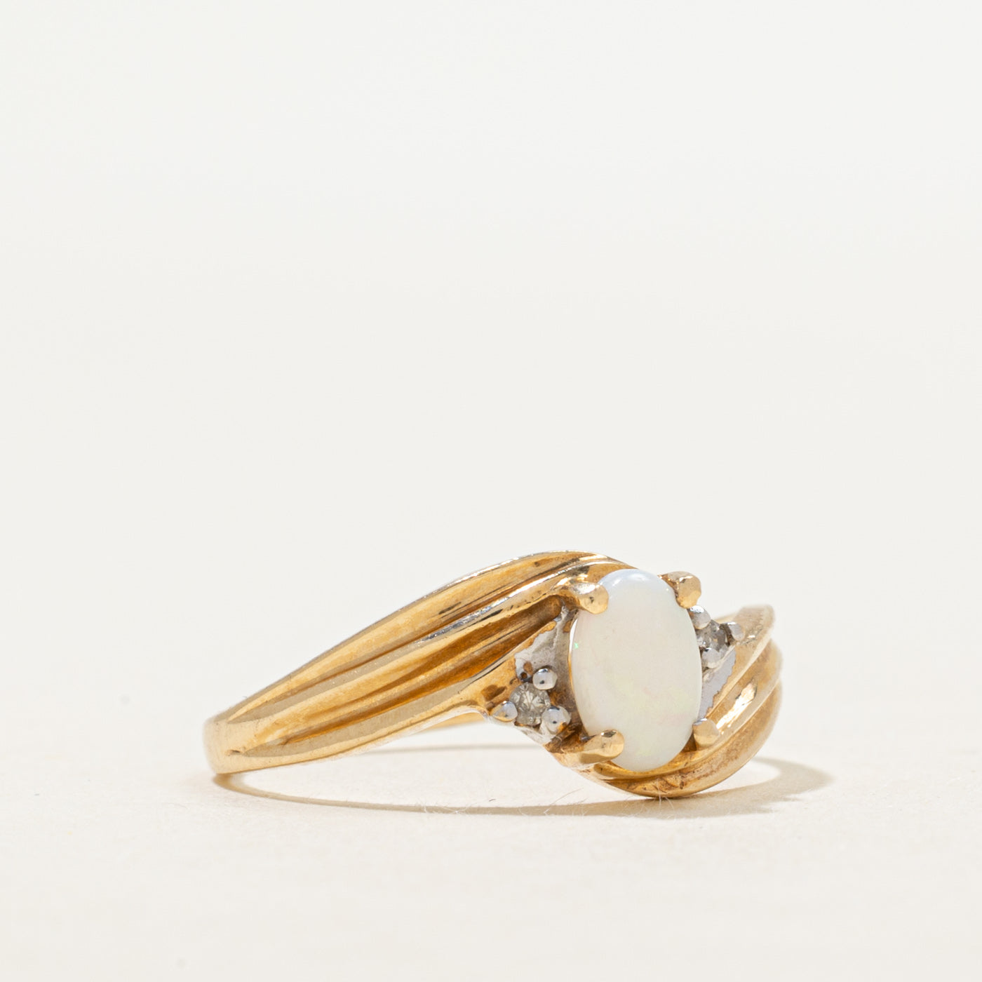 Cabochon Opal & Diamond Grooved Bypass Ring | 0.28ct, 0.02ctw | SZ 5.25