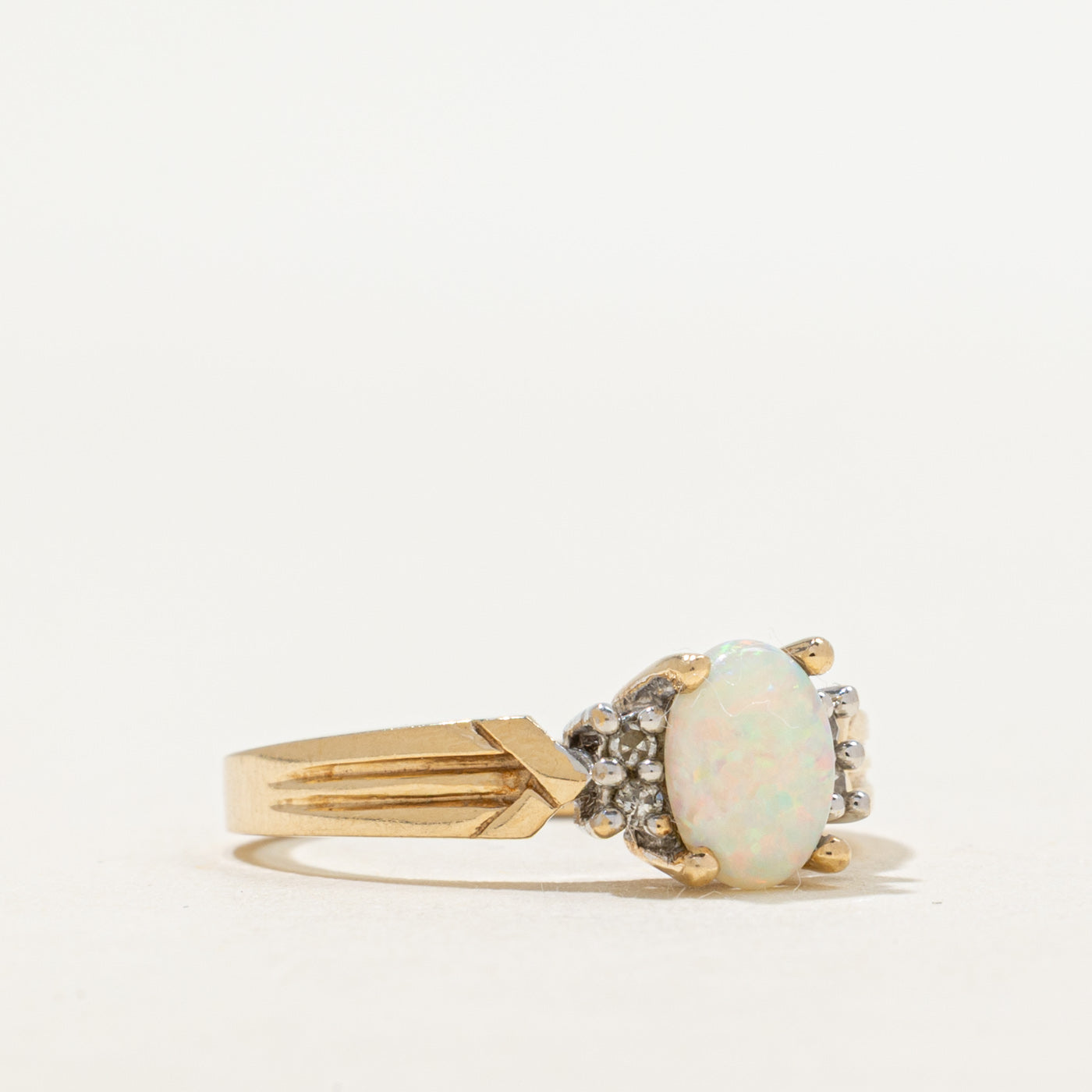 Opal & Diamond Grooved Ring | 0.46ct, 0.04ctw | SZ 6.5