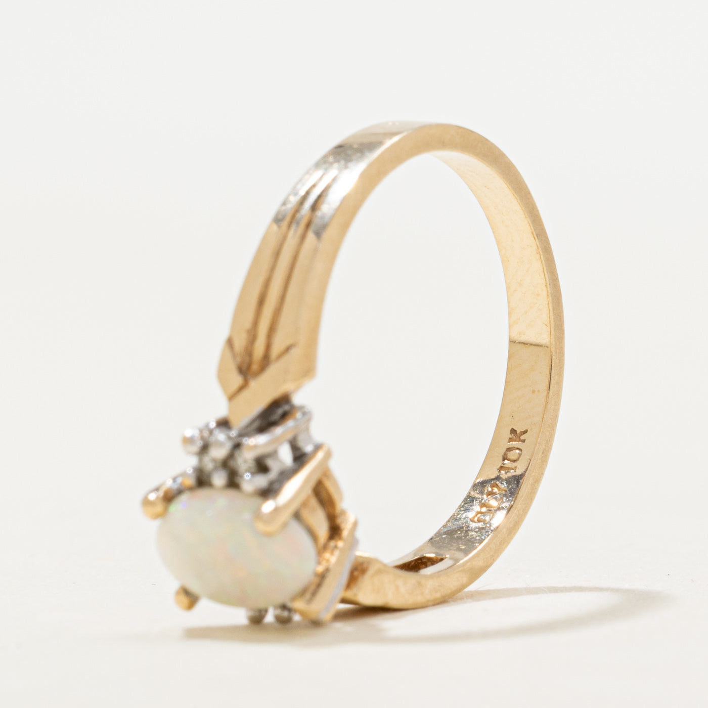 Opal & Diamond Grooved Ring | 0.46ct, 0.04ctw | SZ 6.5