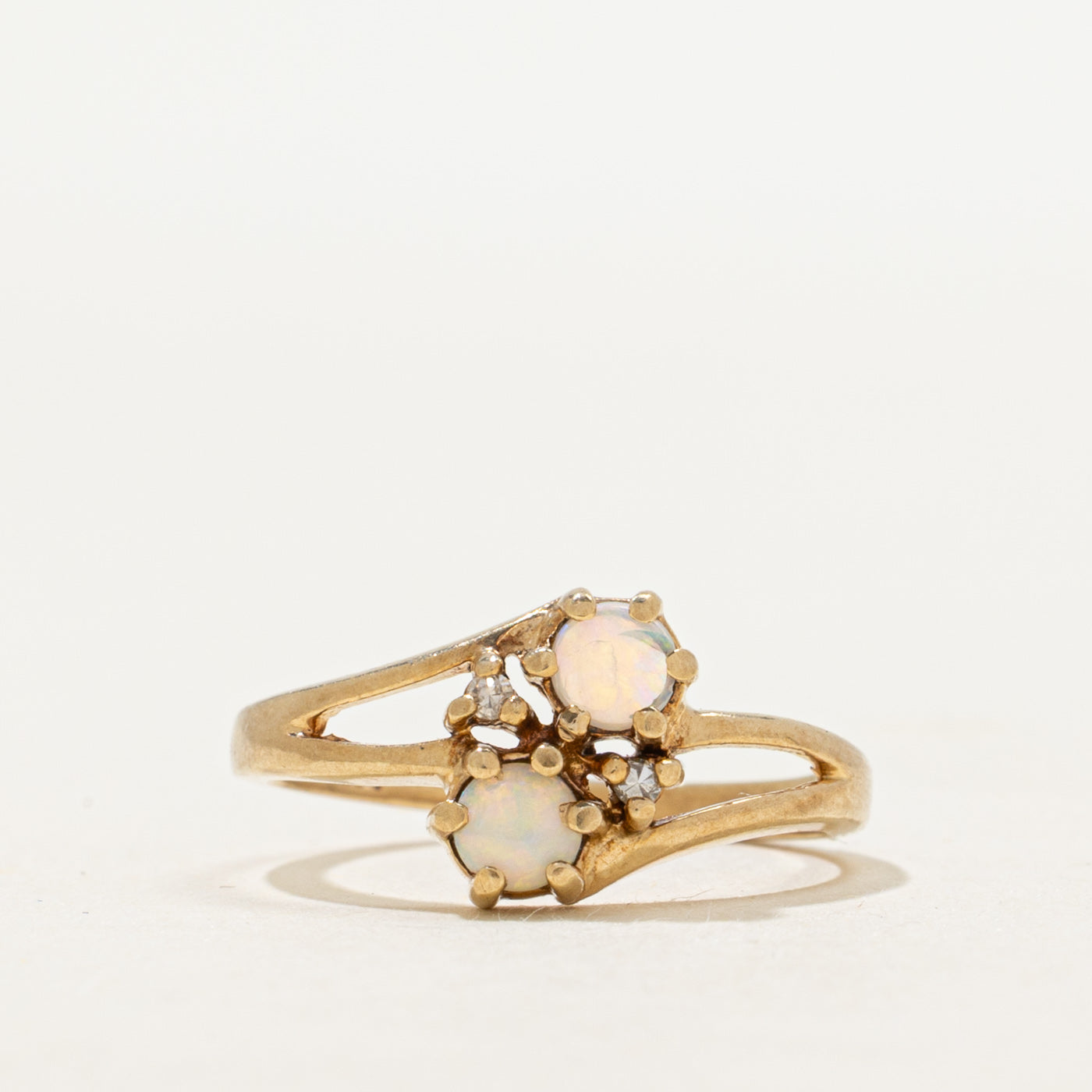 Two Stone Opal & Diamond Open Bypass Ring | 0.20ctw, 0.02ctw | SZ 3.75