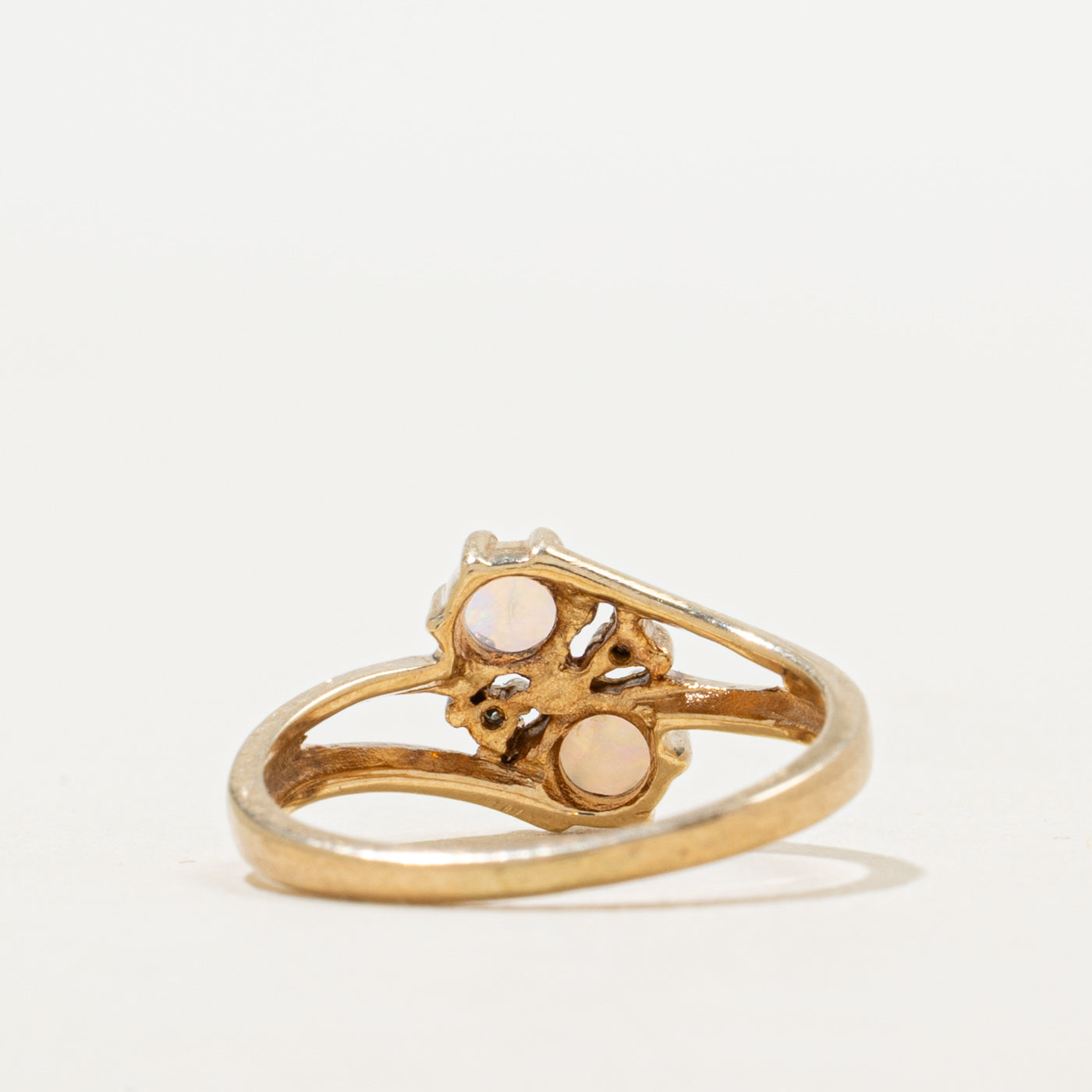 Two Stone Opal & Diamond Open Bypass Ring | 0.20ctw, 0.02ctw | SZ 3.75