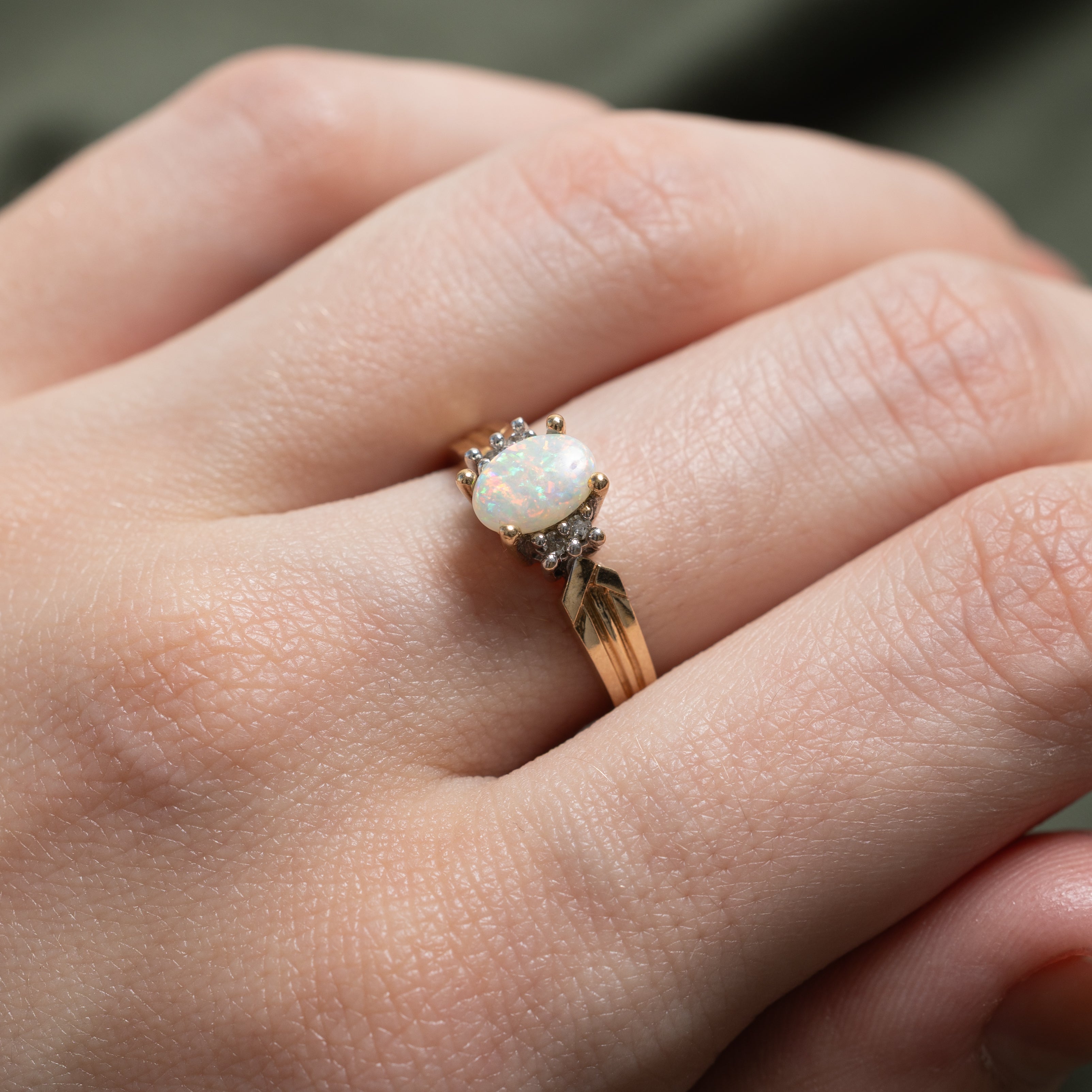 Opal & Diamond Grooved Ring | 0.46ct, 0.04ctw | SZ 6.5