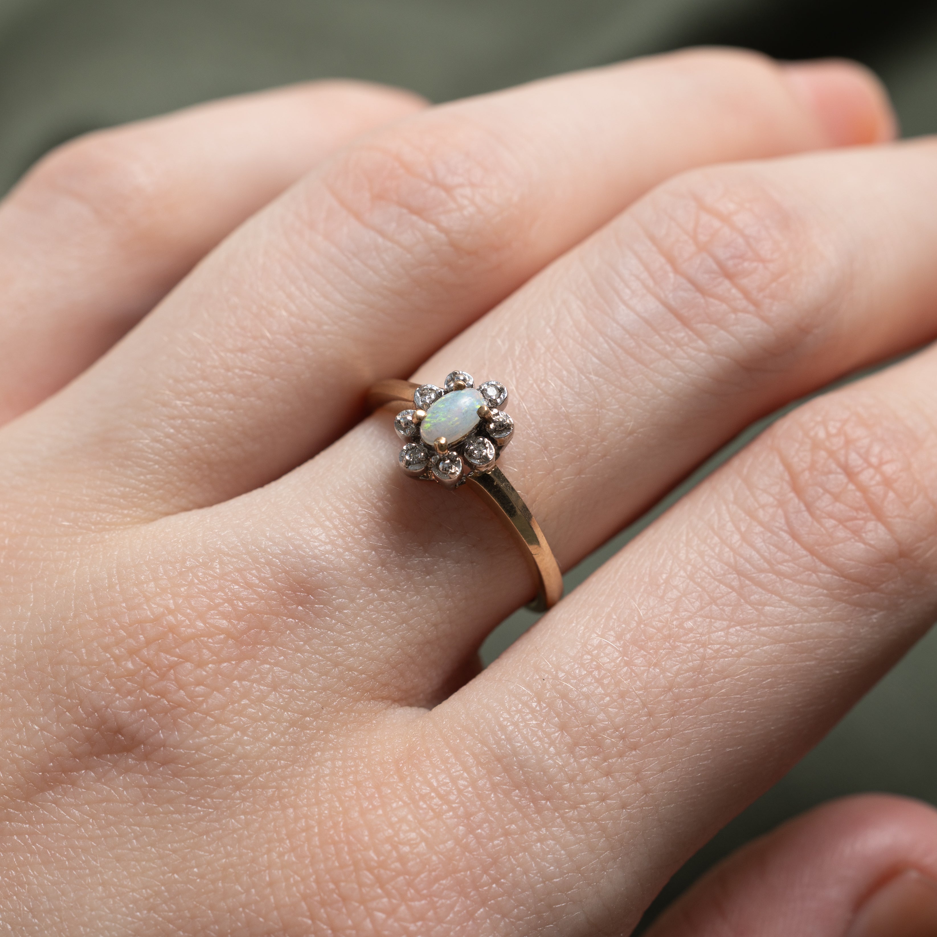 Cabochon Opal & Diamond Petal Ring | 0.12ct, 0.02ct | SZ 6.25