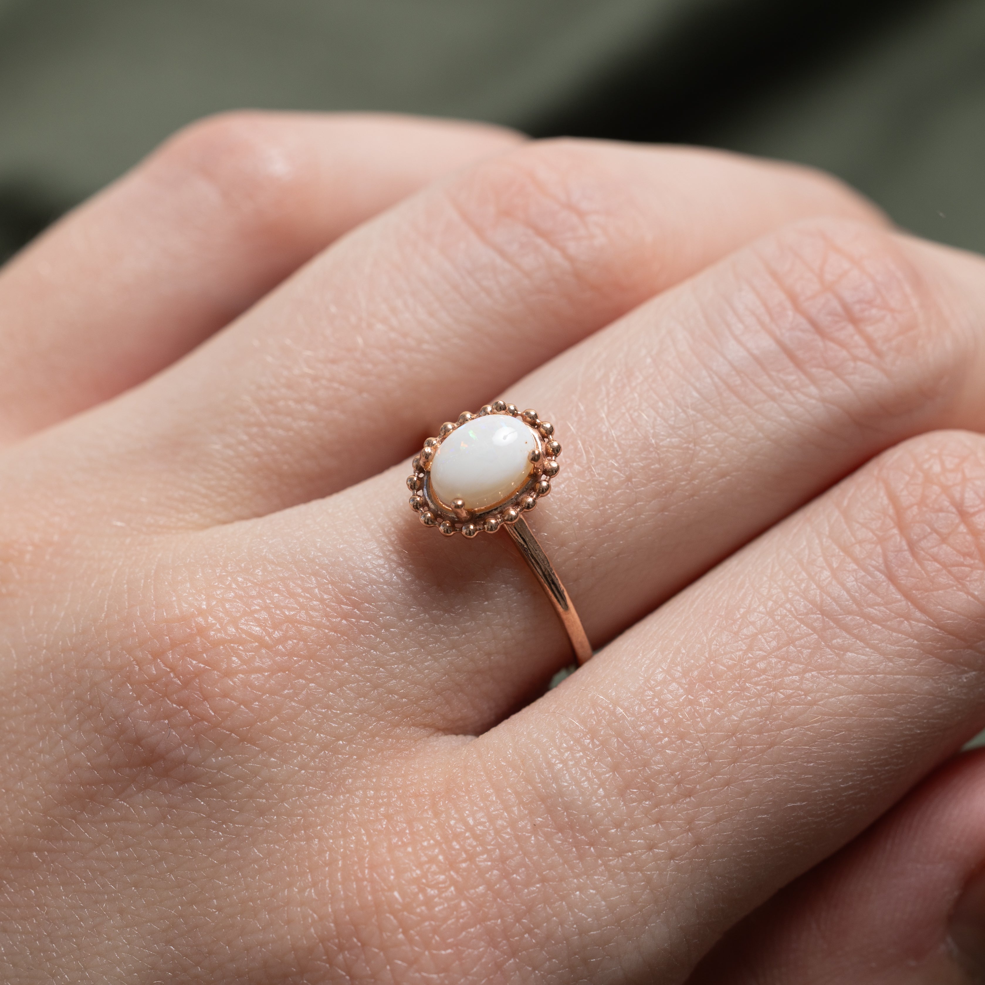 Cabochon Opal Bead Framed Ring | 0.60ct | SZ 6