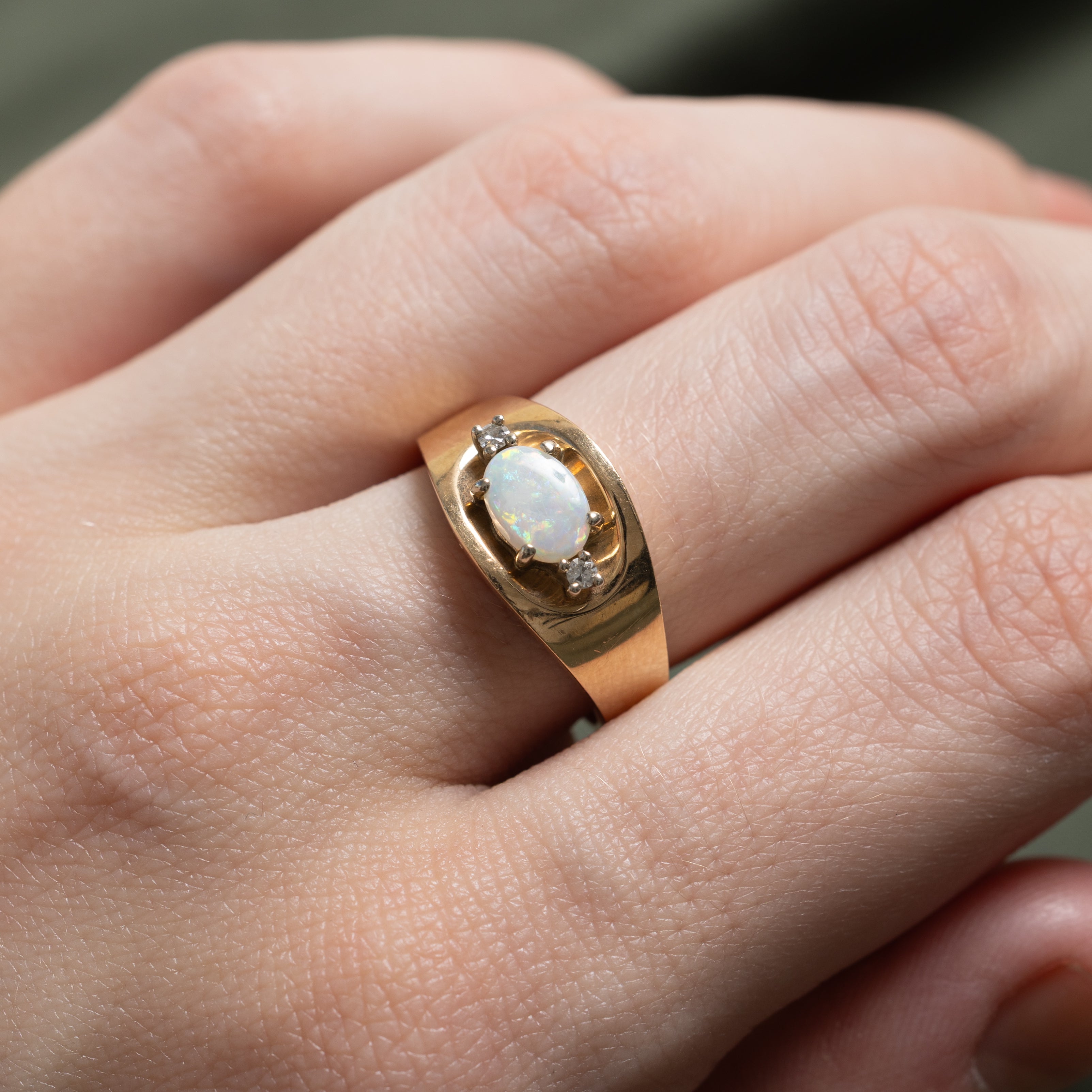 East West Opal & Diamond Chunky Ring | 0.35ct, 0.04ctw | SZ 6.75