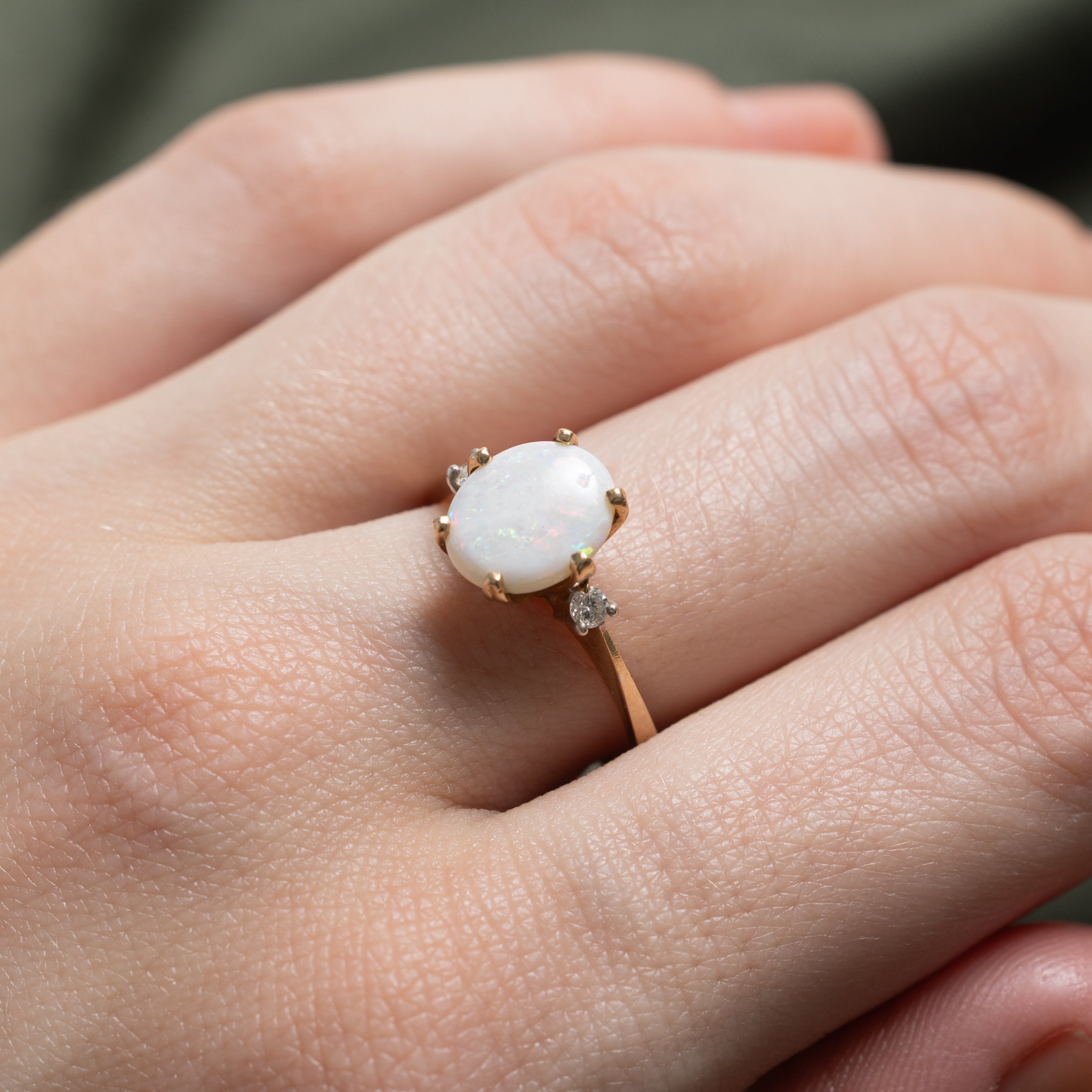 Cabochon Opal & Diamond Accented Ring | 1.15ct, 0.08ctw | SZ 7.5