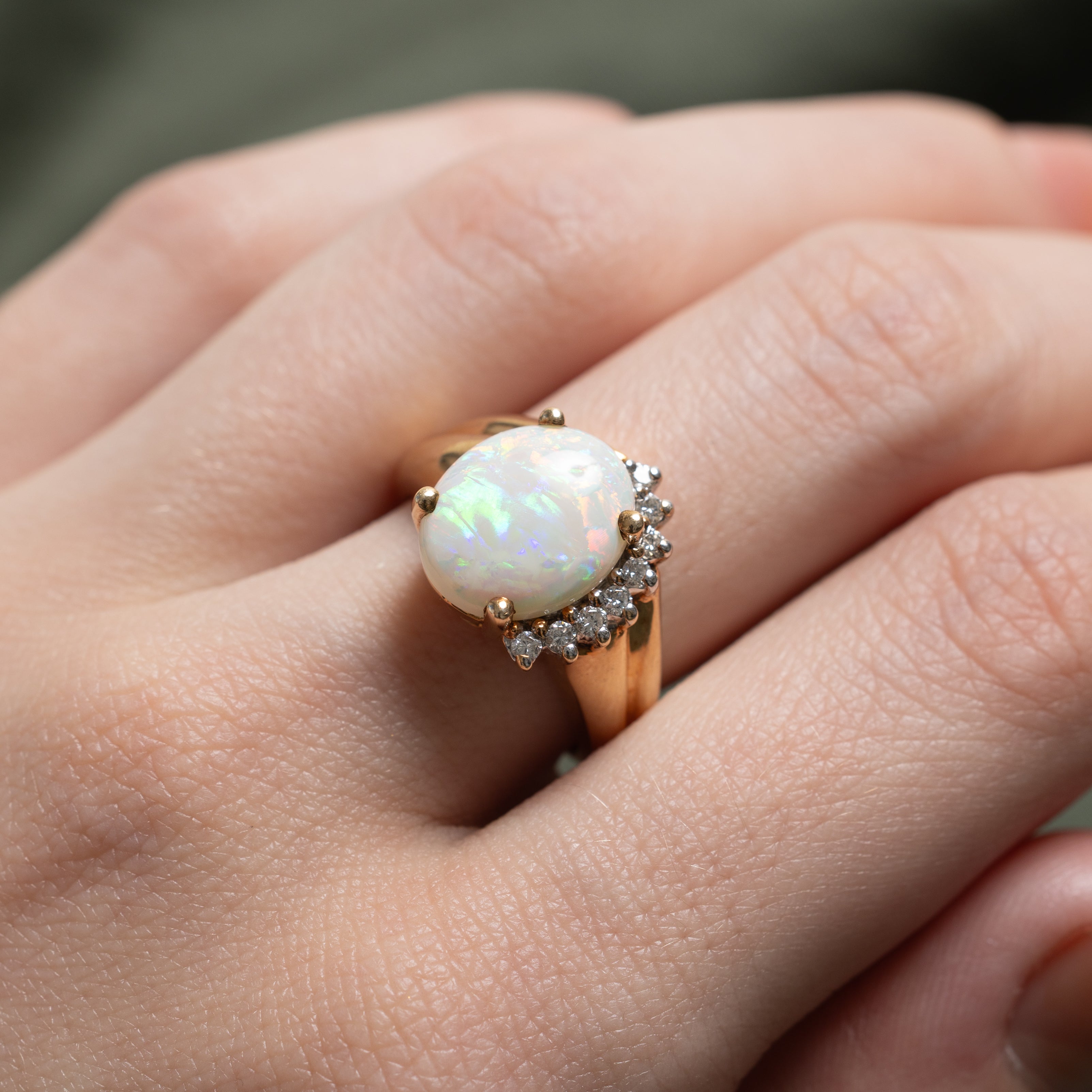 Opal & Diamond Grooved Cocktail Ring | 2.20ct, 0.16ctw | SZ 6.25