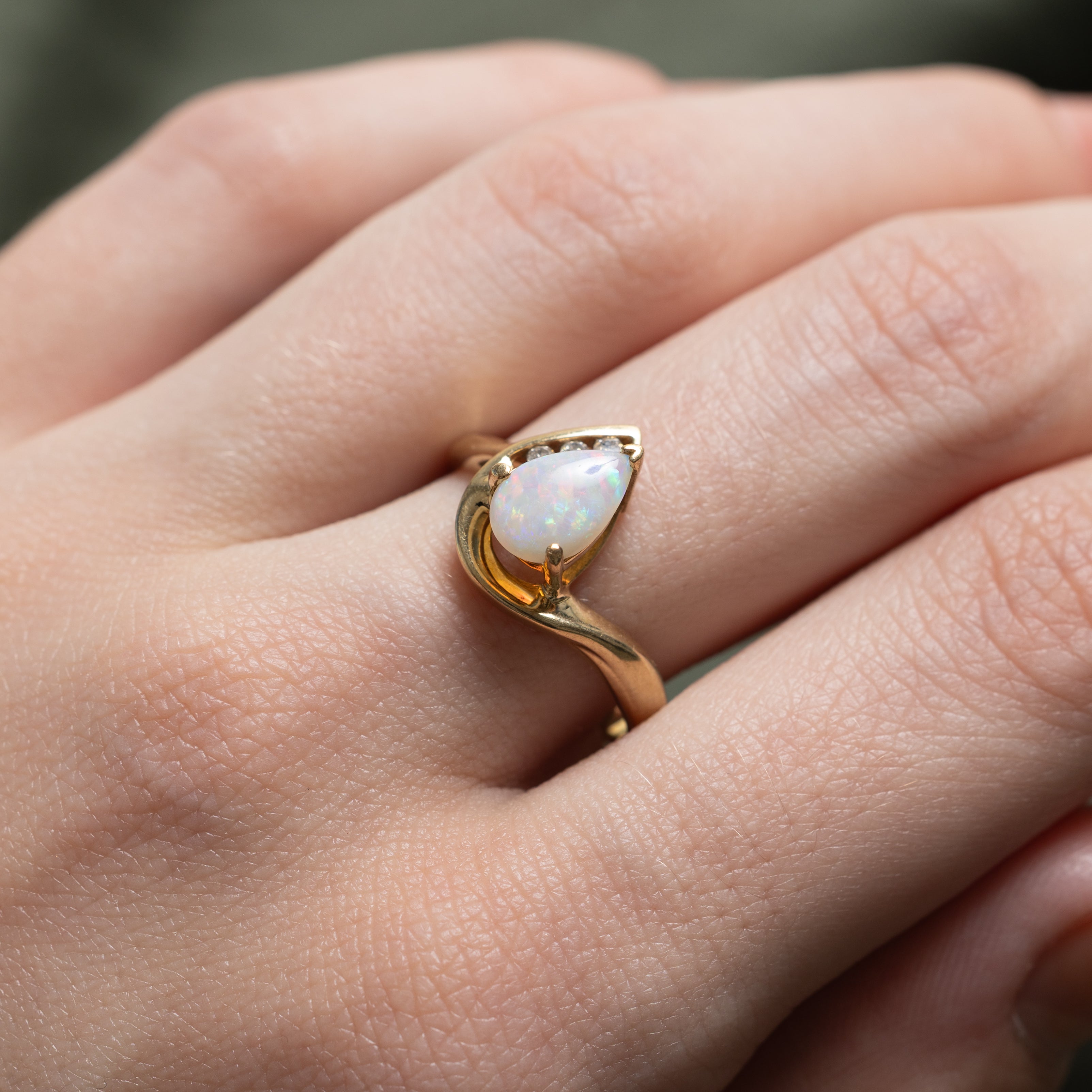 Opal & Diamond Bypass Ring | 0.65ct, 0.06ctw | SZ 8