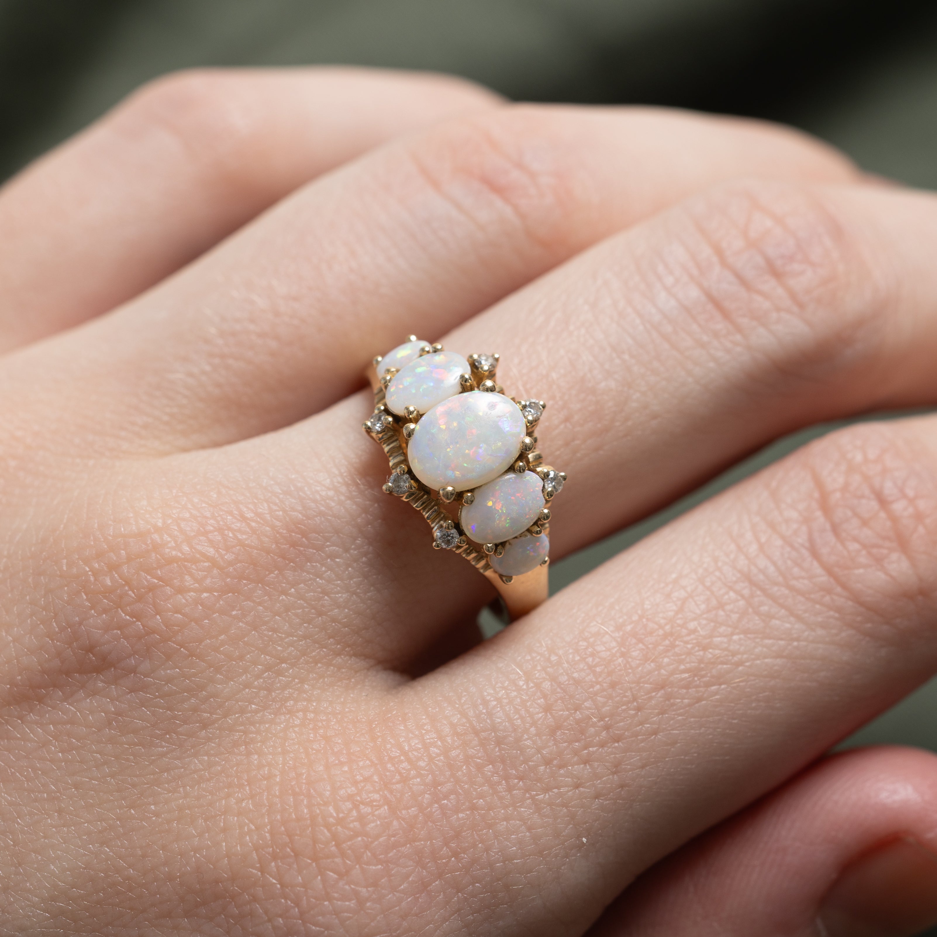 Five Stone Opal & Diamond Ring | 1.18ctw, 0.06ctw | SZ 7