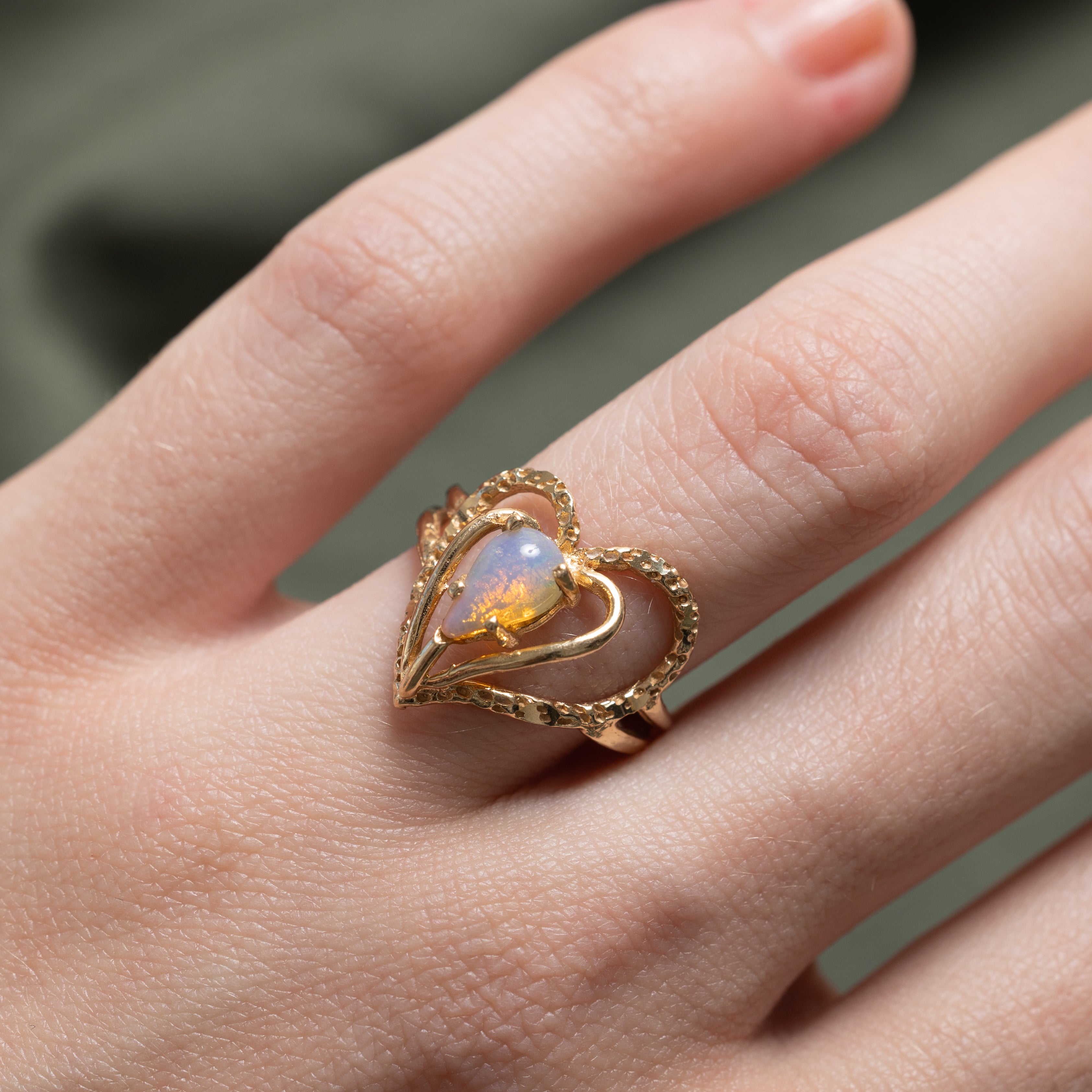 Glass Simulant Opal Open Textured Heart Ring | 0.85ct | SZ 5.5