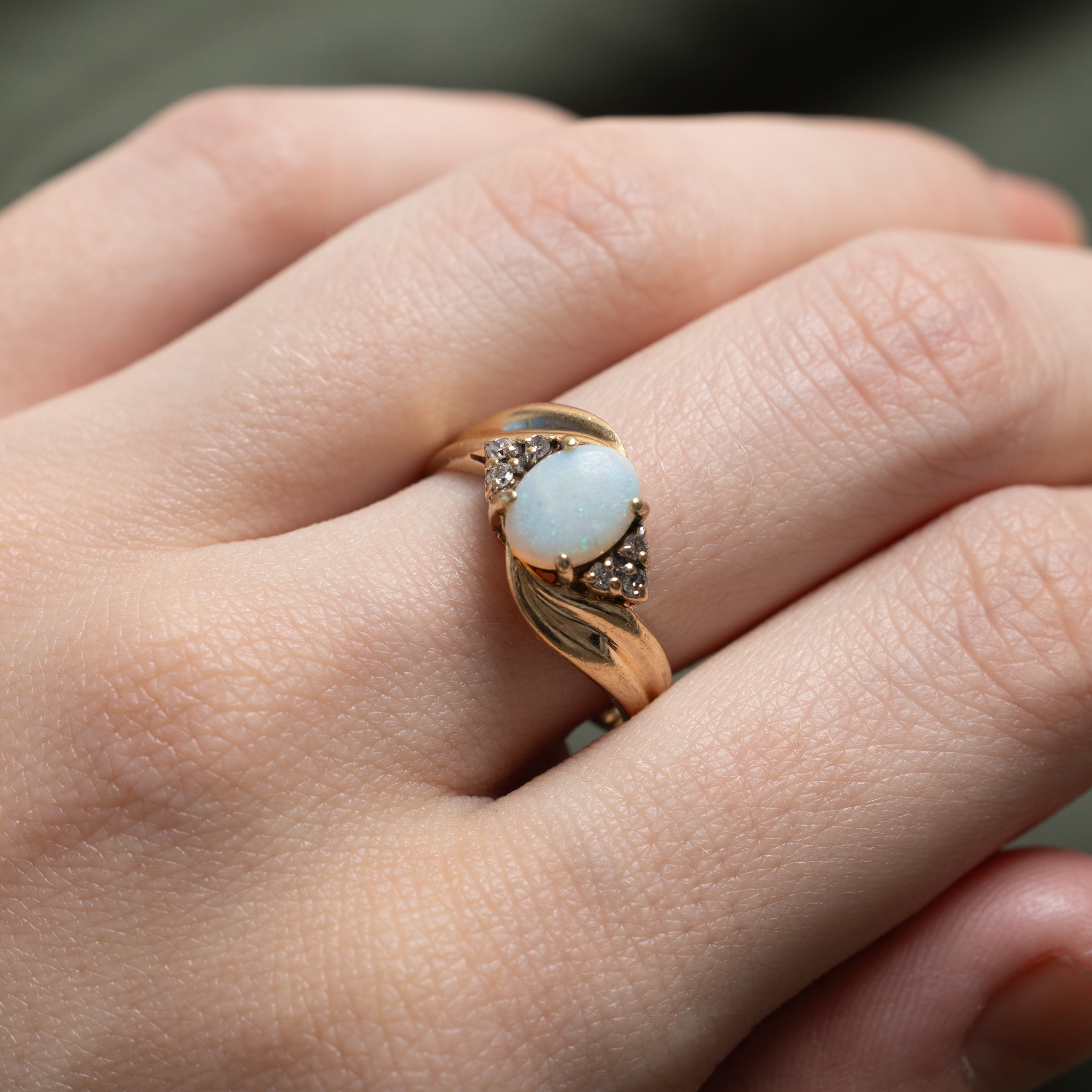 Cabochon Opal & Diamond Grooved Bypass Ring | 0.70ct, 0.06ctw | SZ 7