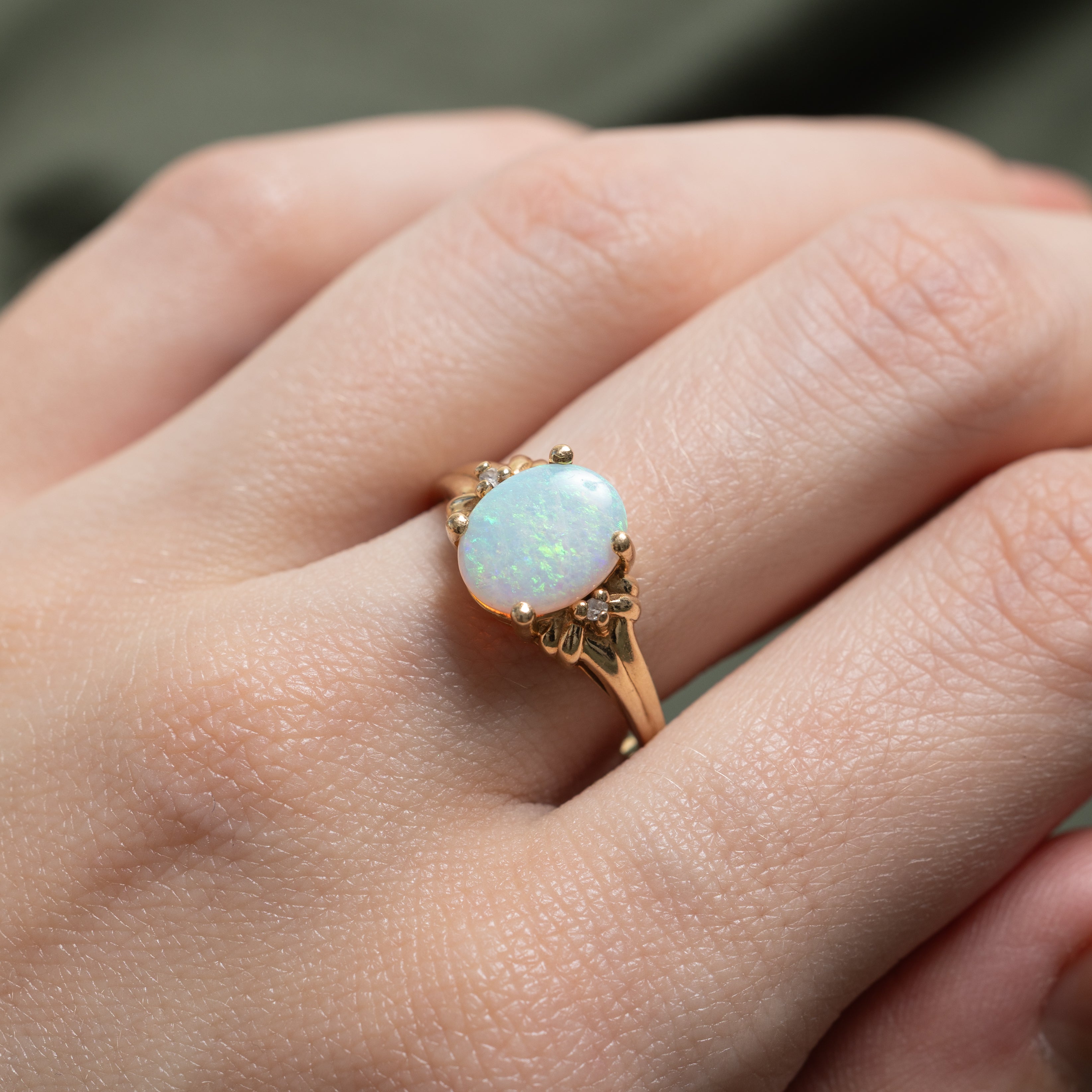 Cabochon Opal & Diamond Grooved Ring | 1.05ct, 0.02ctw | SZ 8.5