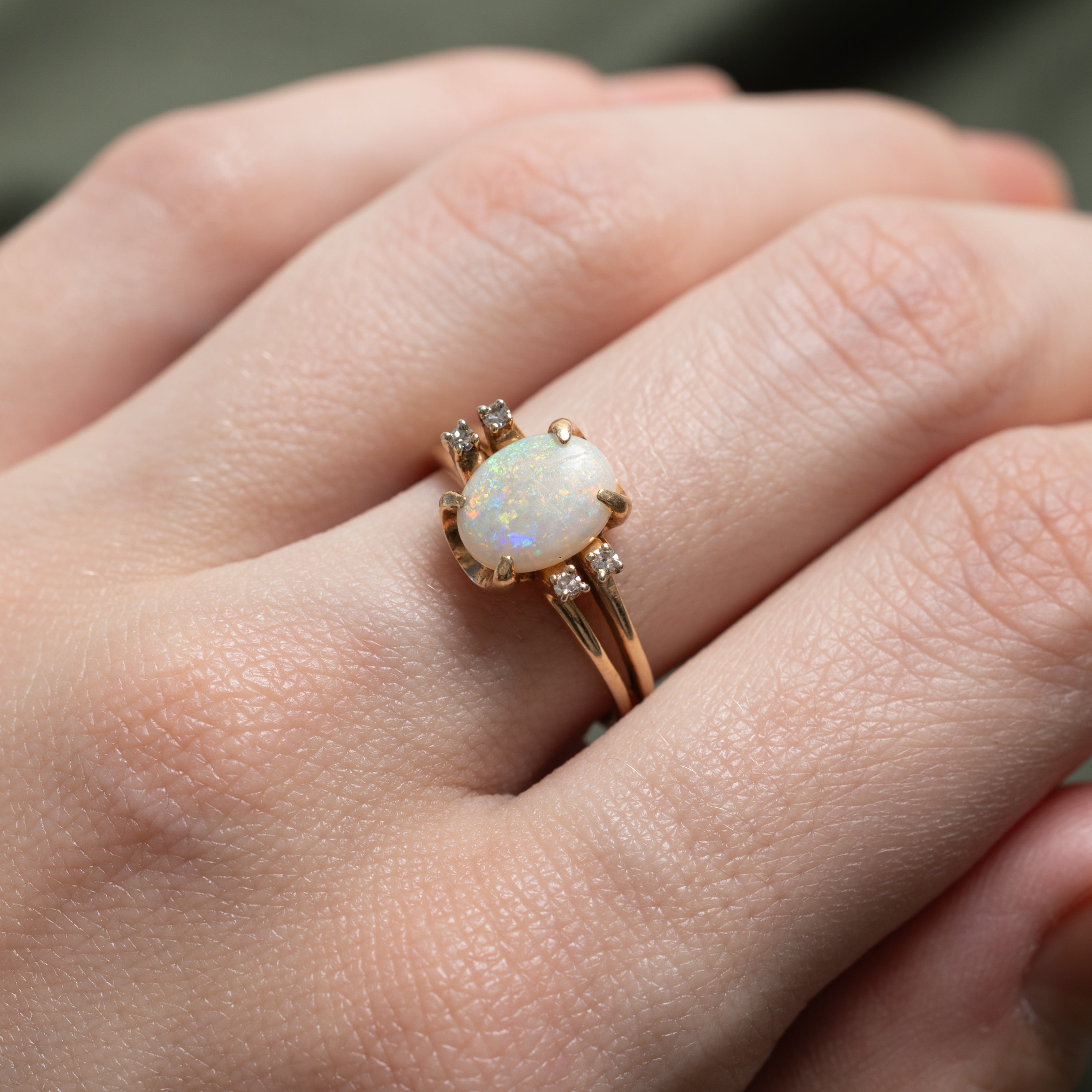 Cabochon Opal & Diamond Open Shank Ring | 0.98ct, 0.04ctw | SZ 6.25