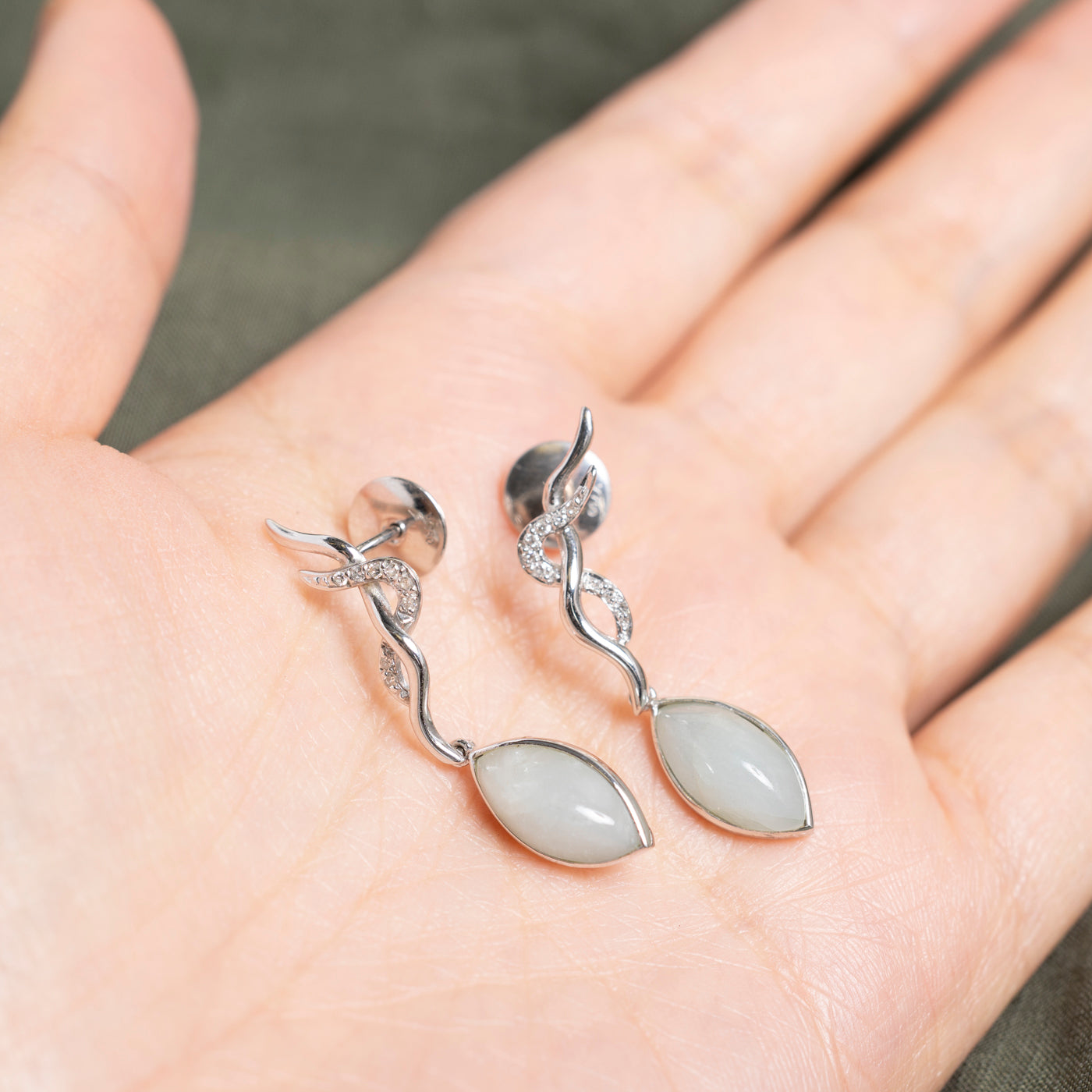 18k Solitaire Aquamarine & Diamond Wave Drop Earrings | 4.50ctw, 0.04ct