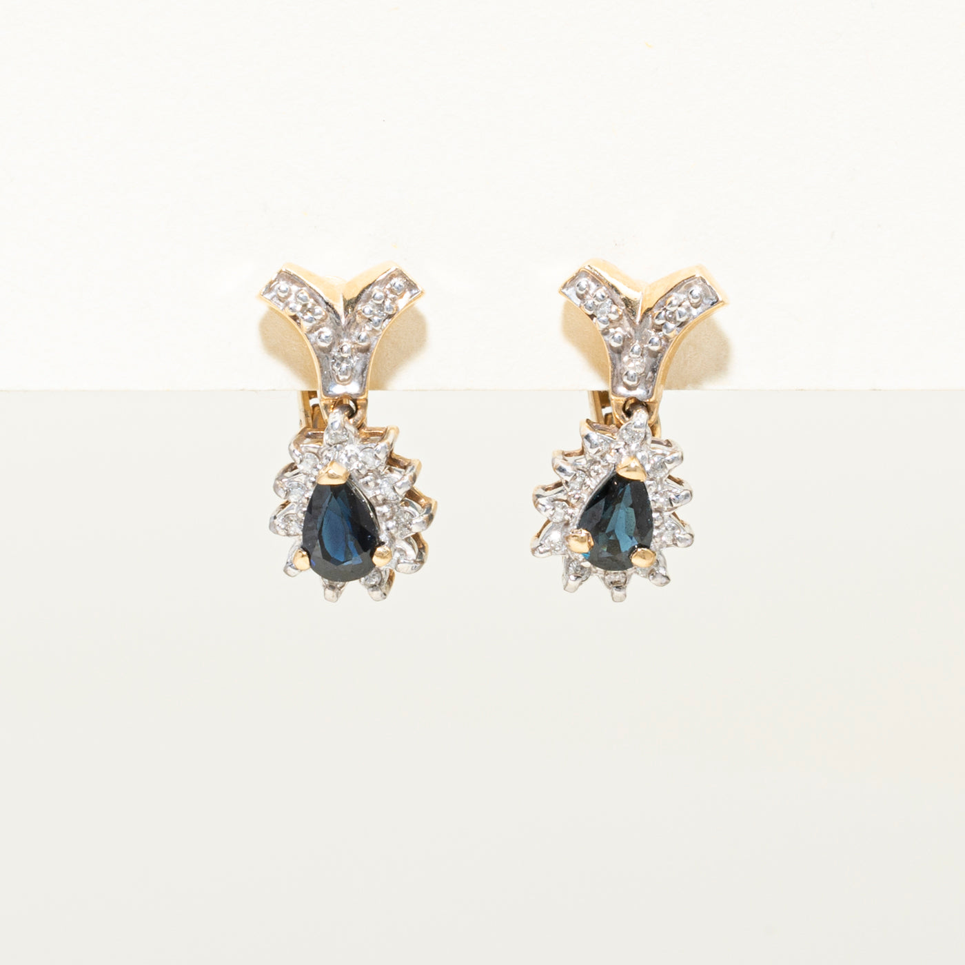 Pear Shaped Sapphire & Diamond Petal Drop Earrings | 1.00ctw, 0.14ct
