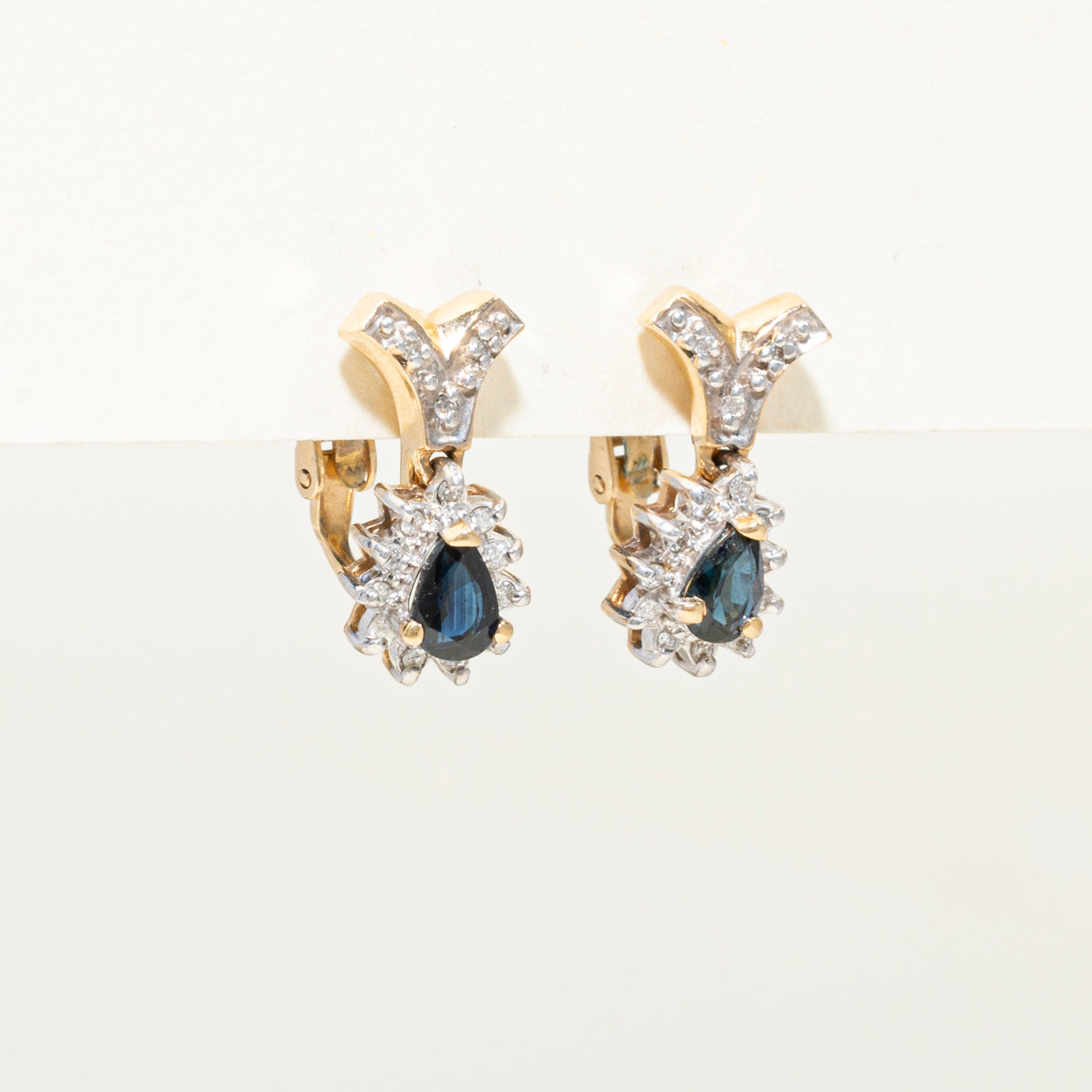 Pear Shaped Sapphire & Diamond Petal Drop Earrings | 1.00ctw, 0.14ct