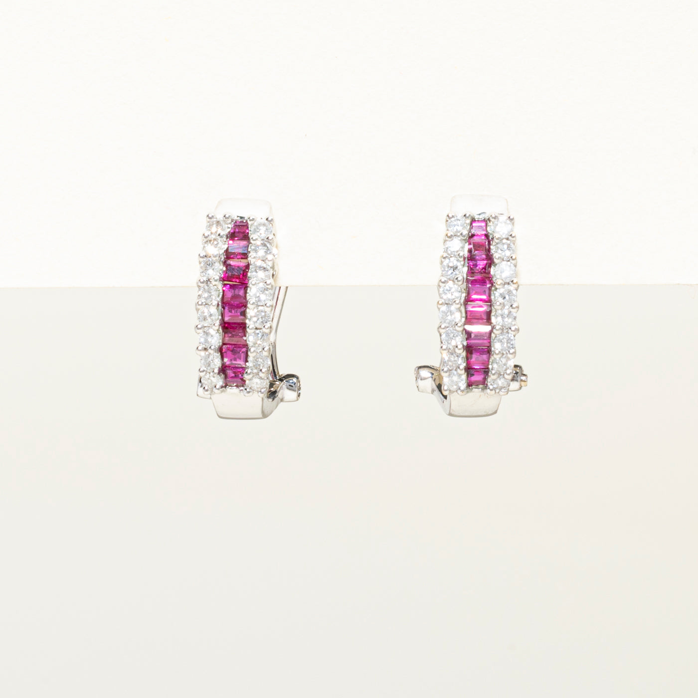 18k Multi Row Diamond & Ruby Stud Earrings | 0.50ct, 0.60ctw