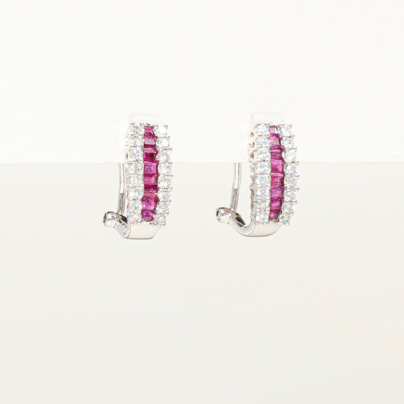 18k Multi Row Diamond & Ruby Stud Earrings | 0.50ct, 0.60ctw