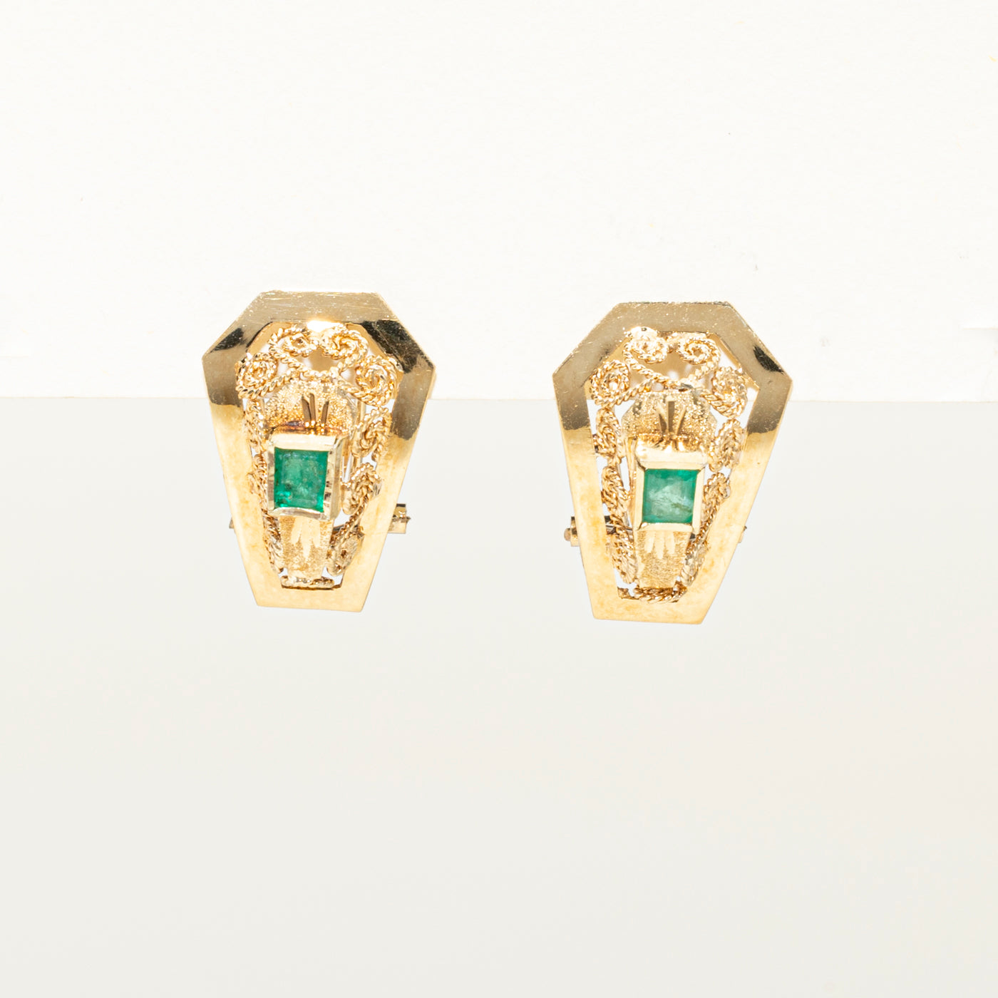 Emerald Ornate Scrollwork Stud Earrings | 0.40ctw
