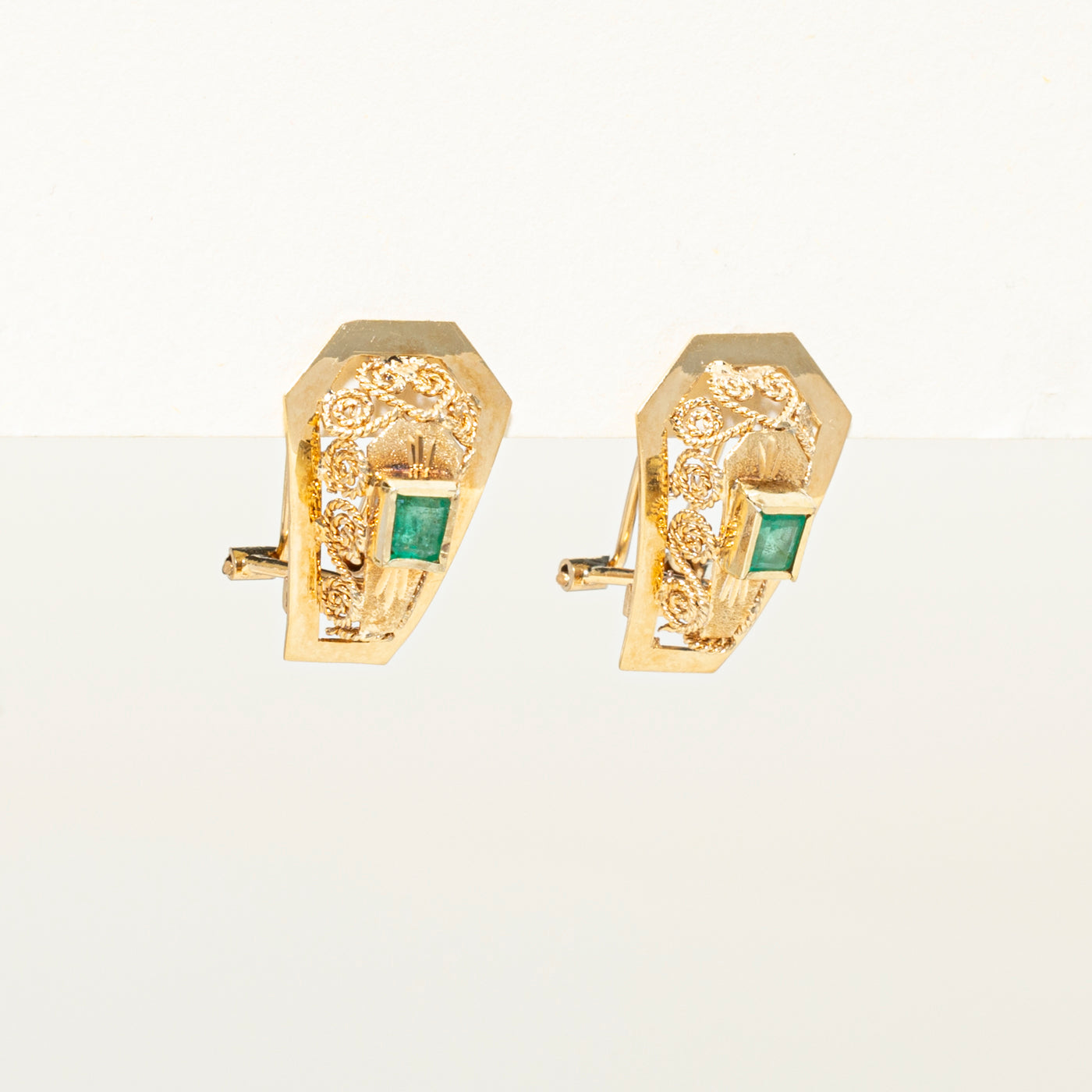 Emerald Ornate Scrollwork Stud Earrings | 0.40ctw