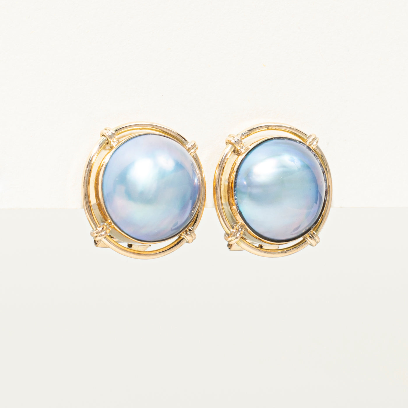 Yellow Gold Mabé Pearl Stud Earrings