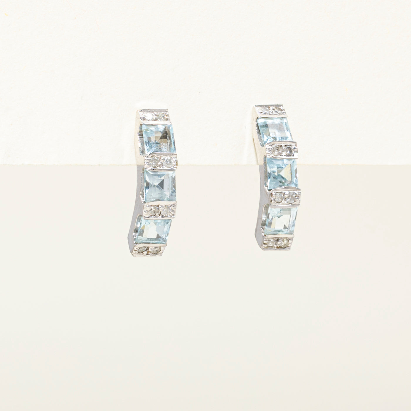 Blue Topaz & Diamond Bar Stud Earrings | 2.40ctw, 0.16ct