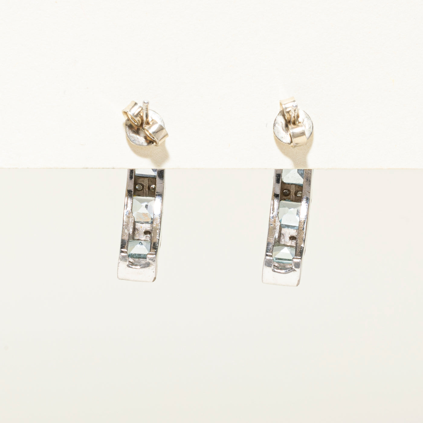 Blue Topaz & Diamond Bar Stud Earrings | 2.40ctw, 0.16ct