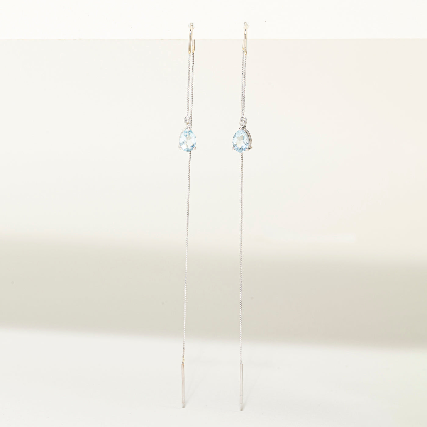 Pear Cut Aquamarine & Diamond Threader Earrings | 1.20ct, 0.17ct