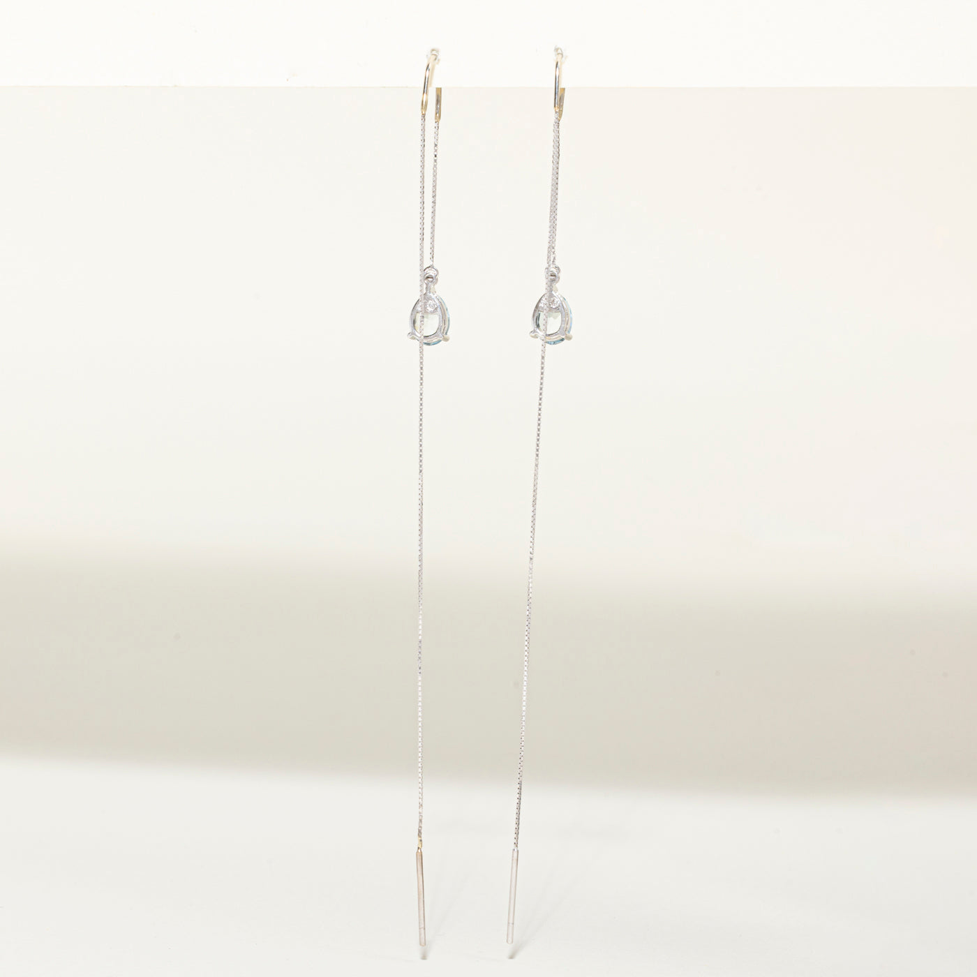 Pear Cut Aquamarine & Diamond Threader Earrings | 1.20ct, 0.17ct