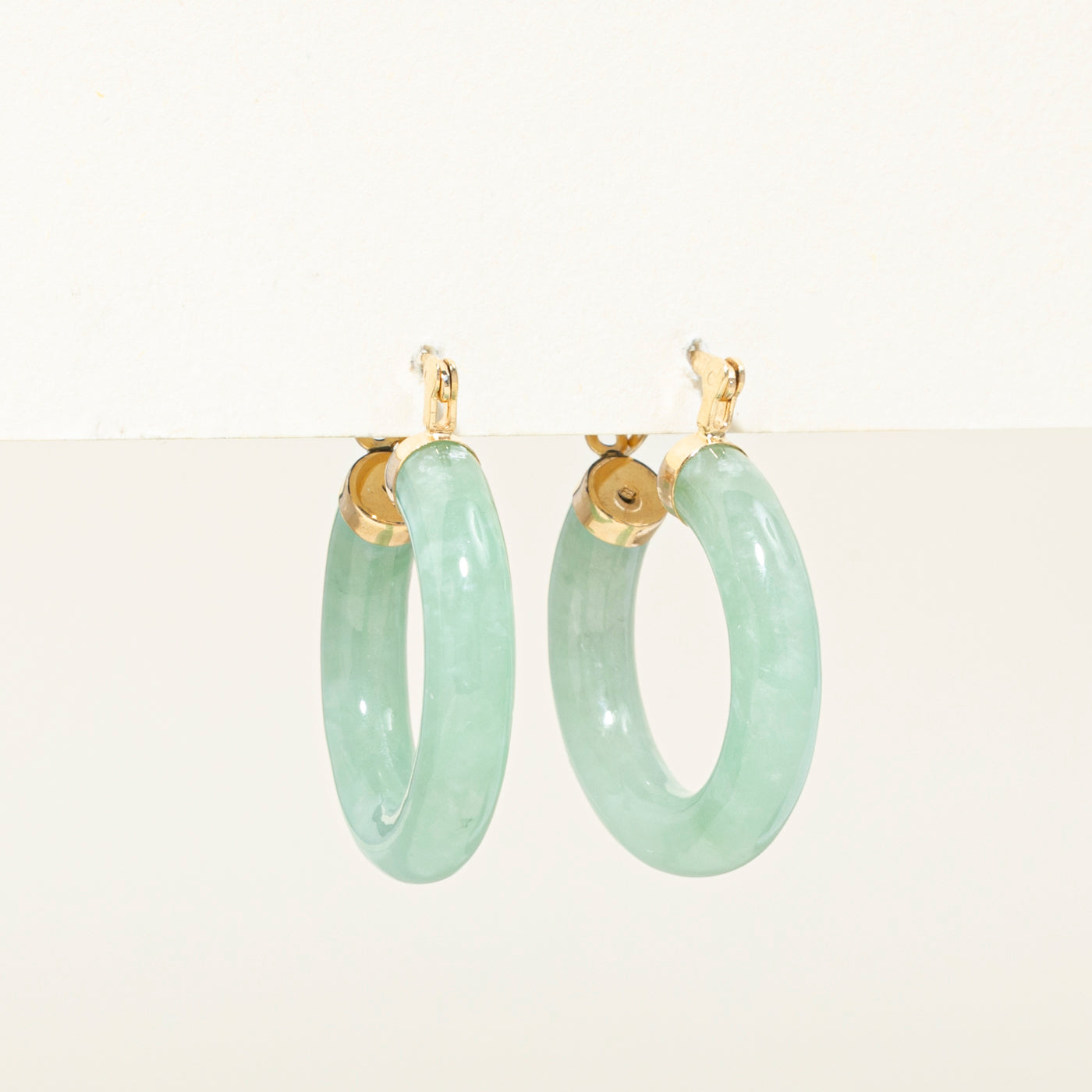 Yellow Gold Jadeite Hoop Earrings