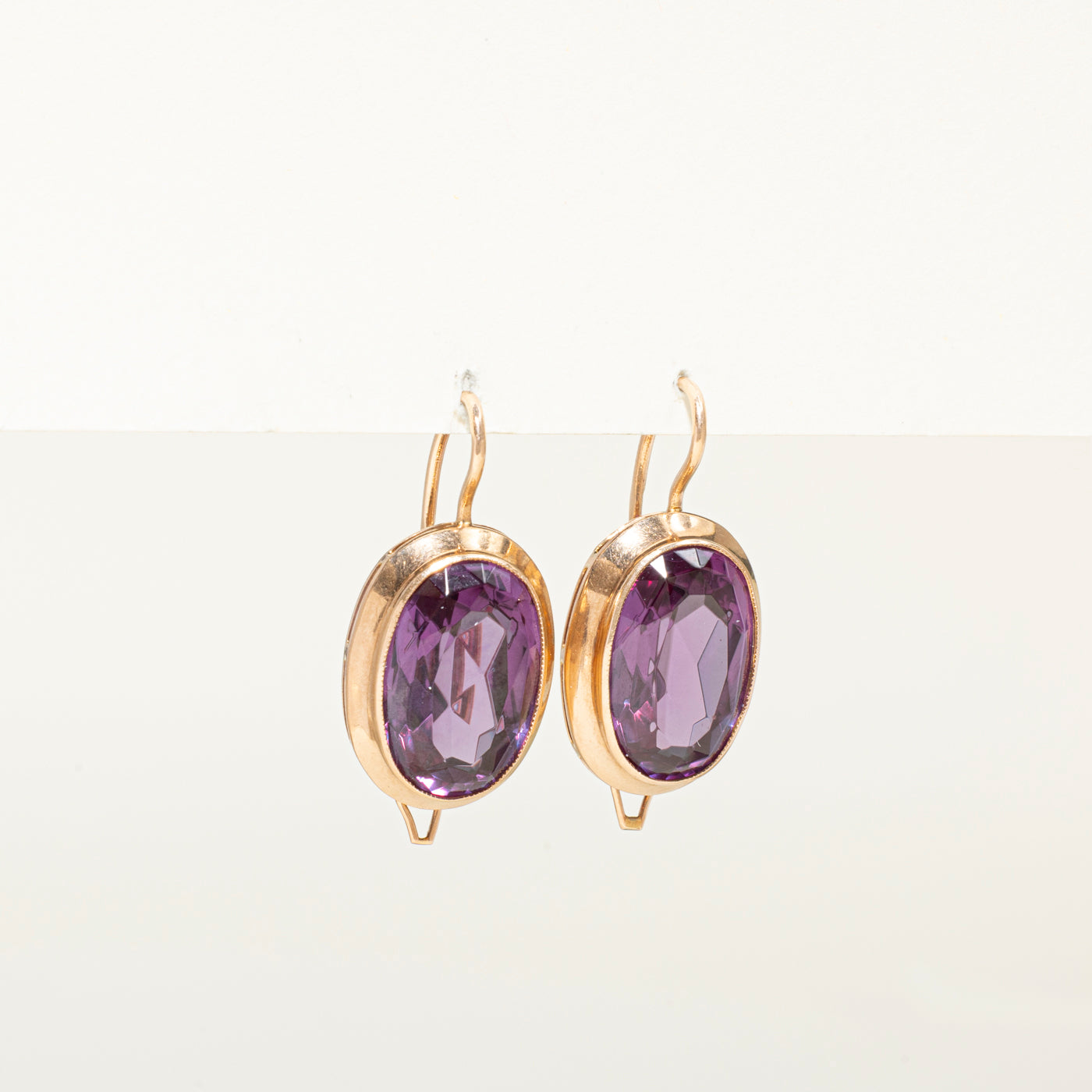 Bezel Set Purple Synthetic Sapphire Drop Earrings | 34.00ctw