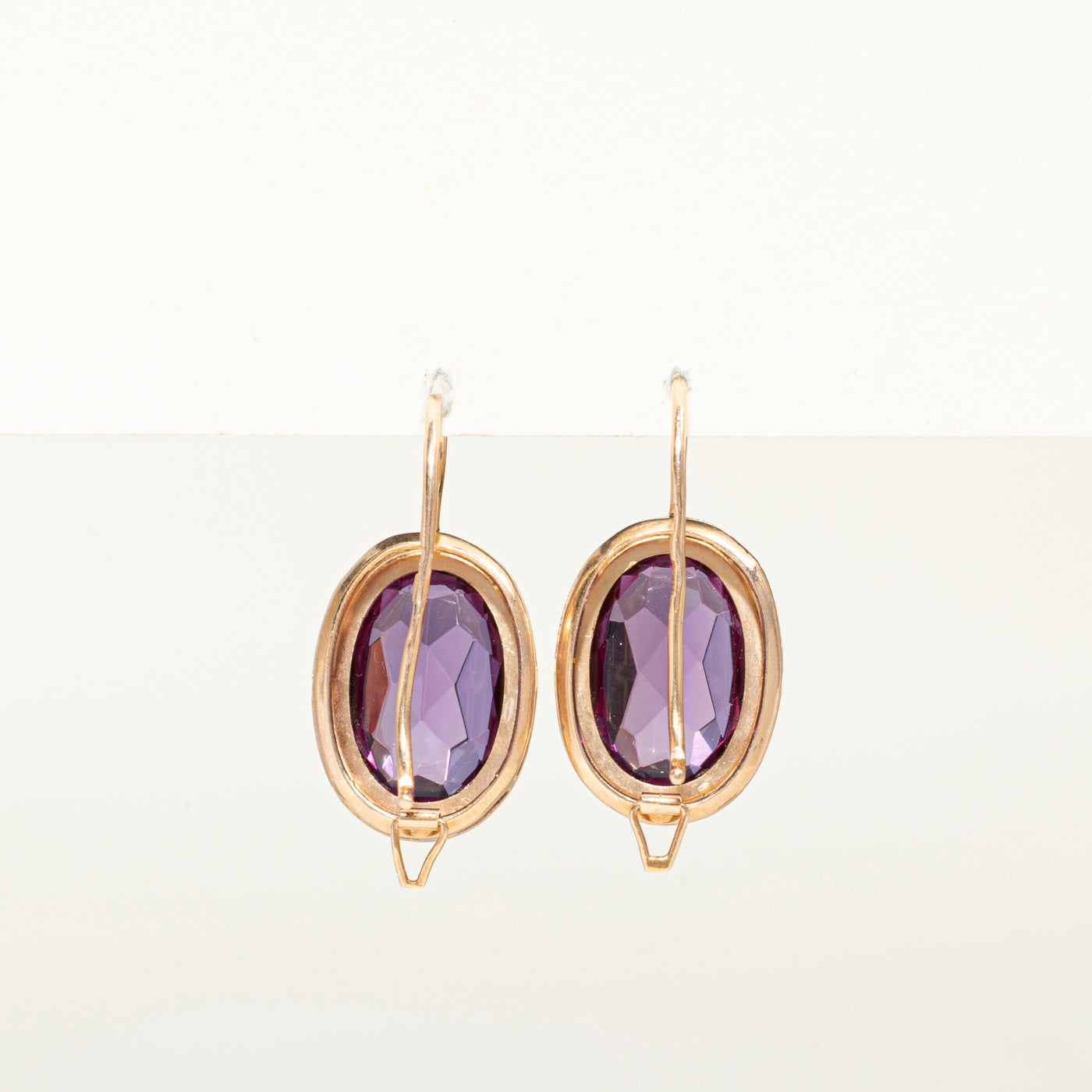 Bezel Set Purple Synthetic Sapphire Drop Earrings | 34.00ctw