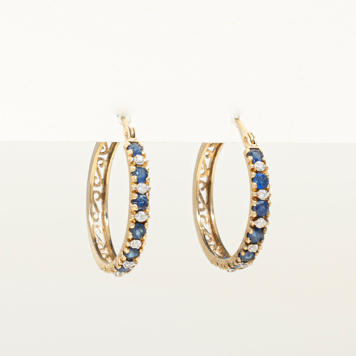 Yellow Gold Sapphire & Diamond Hoop Earrings | 1.00ctw, 0.06ct