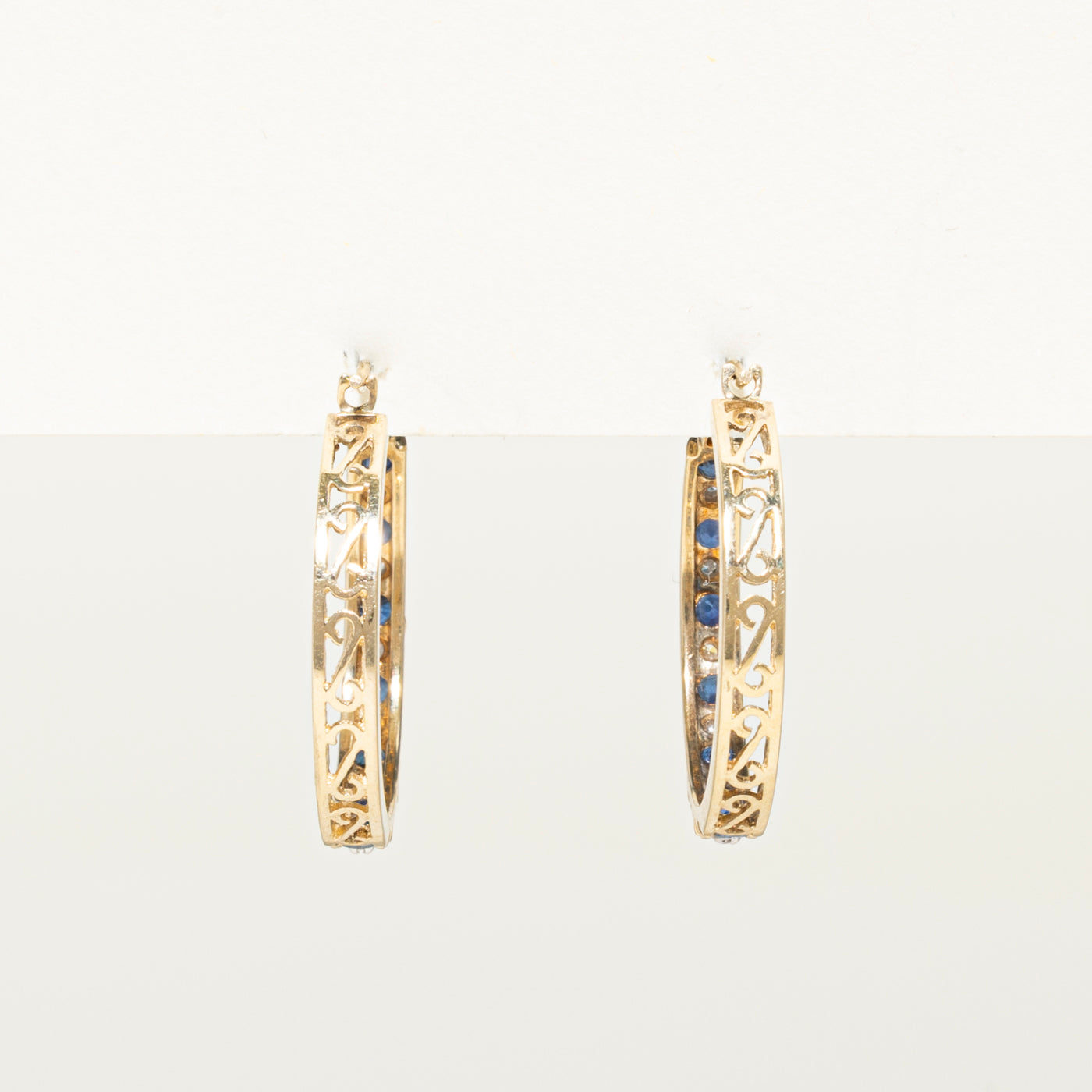 Yellow Gold Sapphire & Diamond Hoop Earrings | 1.00ctw, 0.06ct