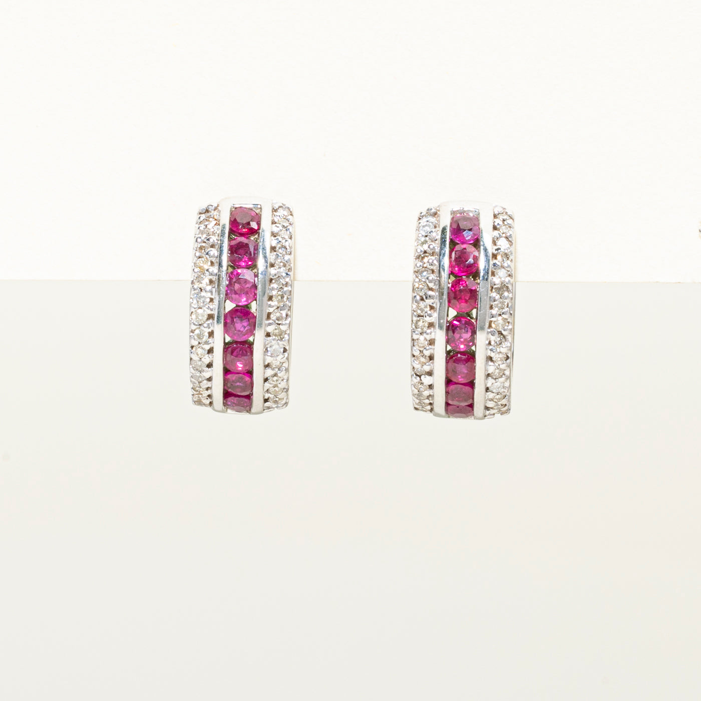 Multi Row Diamond & Ruby Huggie Earrings | 0.30ct, 1.60ctw