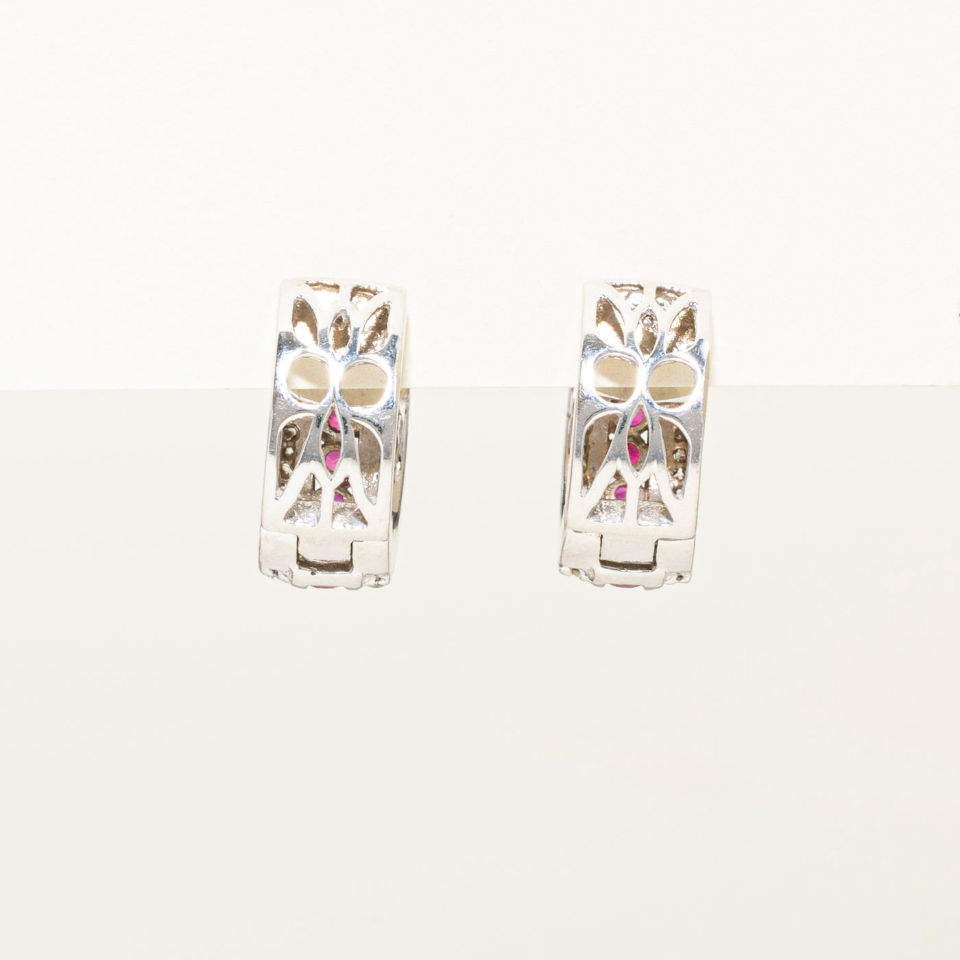 Multi Row Diamond & Ruby Huggie Earrings | 0.30ct, 1.60ctw