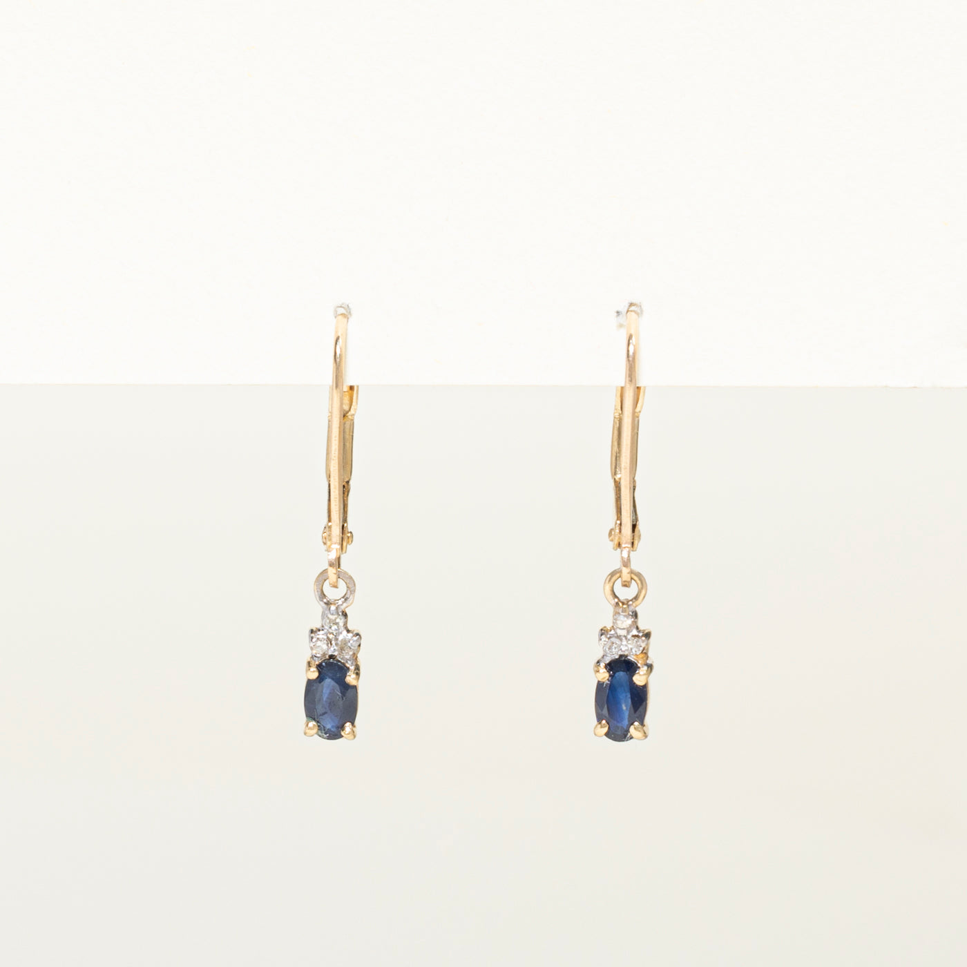 Oval Cut Sapphire & Diamond Drop Earrings | 0.50ct, 0.03ct