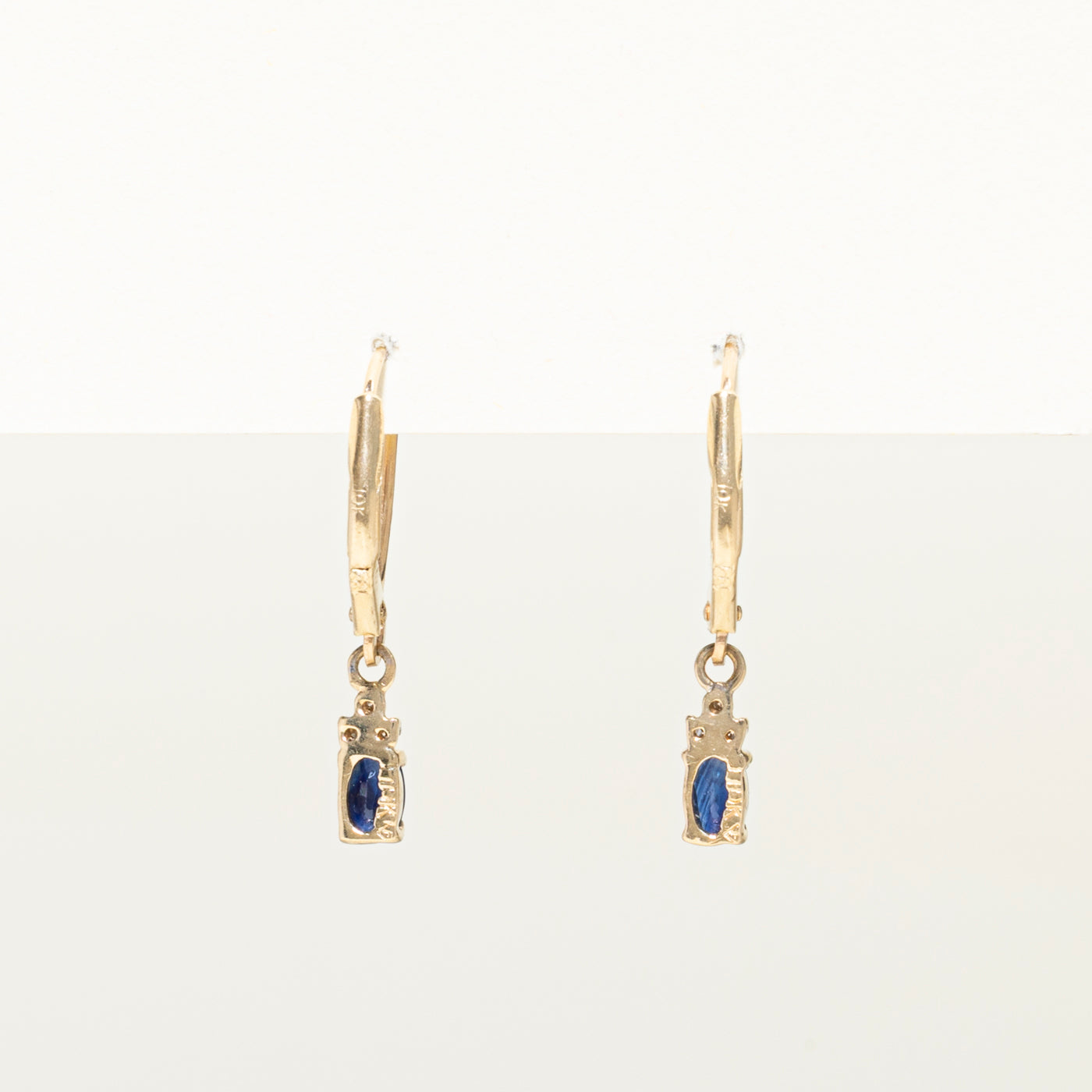 Oval Cut Sapphire & Diamond Drop Earrings | 0.50ct, 0.03ct