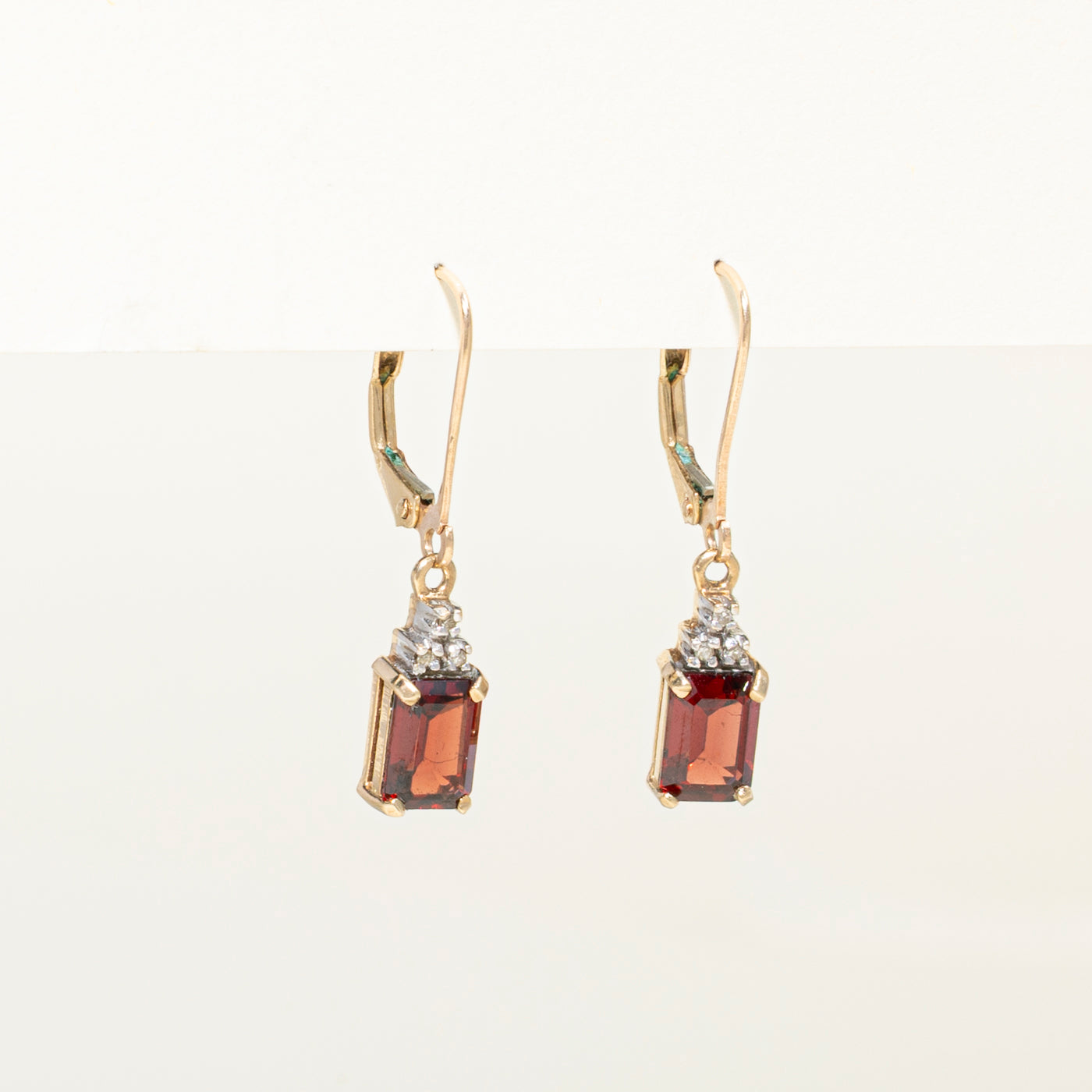 Yellow Gold Garnet & Diamond Drop Earrings | 2.70ctw, 0.03ct