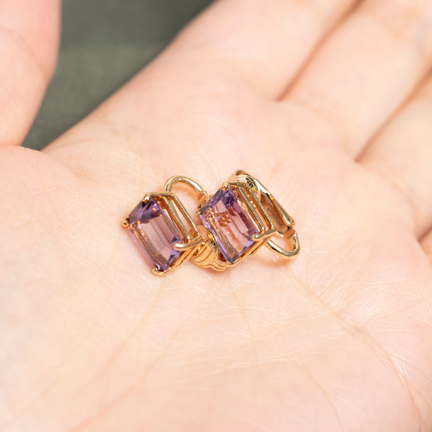 Emerald Cut Amethyst Clip On Stud Earrings | 7.00ctw