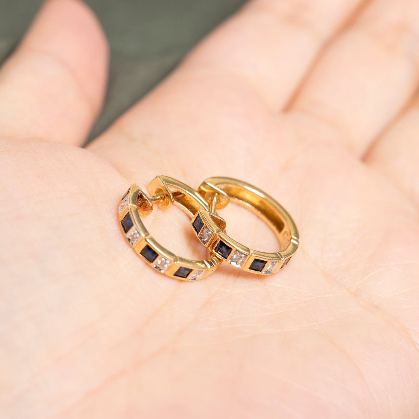 18k Sapphire & Diamond Huggie Earrings | 0.50ctw, 0.08ct