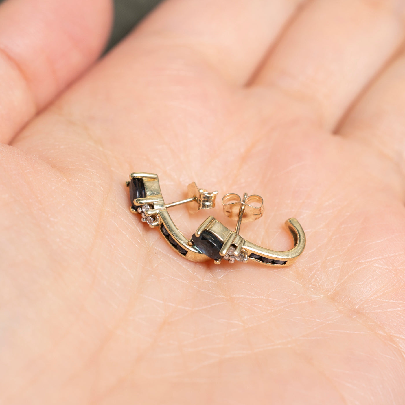 Oval Cut Sapphire & Diamond Huggie Earrings | 0.70ctw, 0.06ct