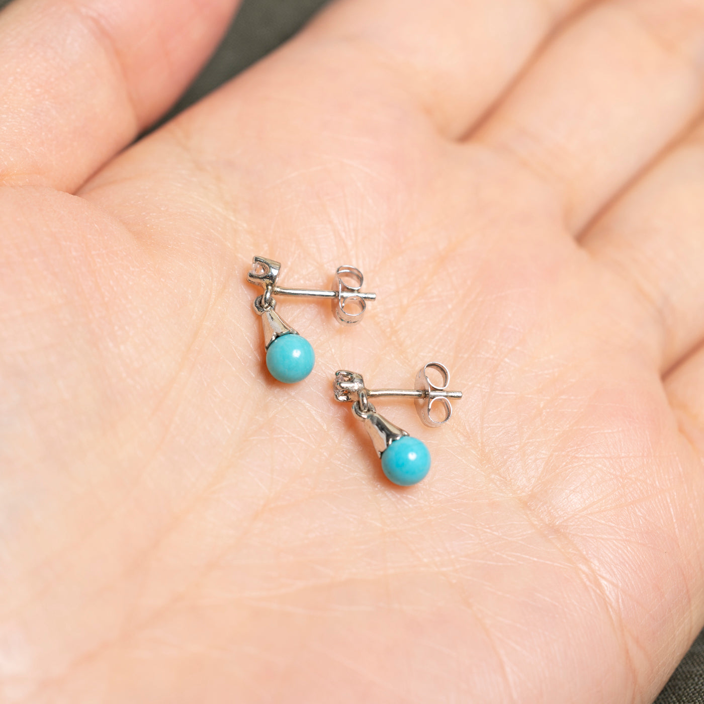 Turquoise & Diamond Drop Earrings | 0.70ct, 0.06ct