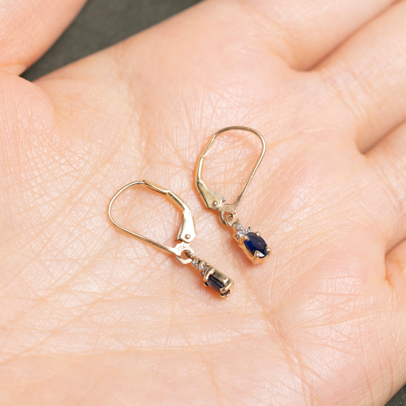 Oval Cut Sapphire & Diamond Drop Earrings | 0.50ct, 0.03ct