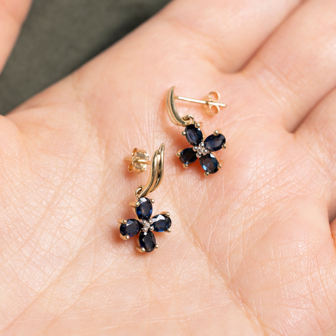 Sapphire & Diamond Floral Drop Earrings | 1.60ctw, 0.01ct