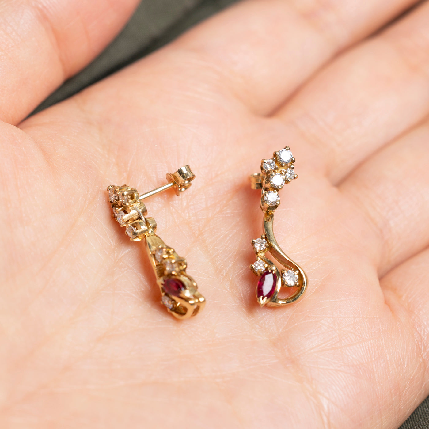 Marquise Cut Ruby & Diamond Drop Earrings | 0.32ctw, 0.50ctw